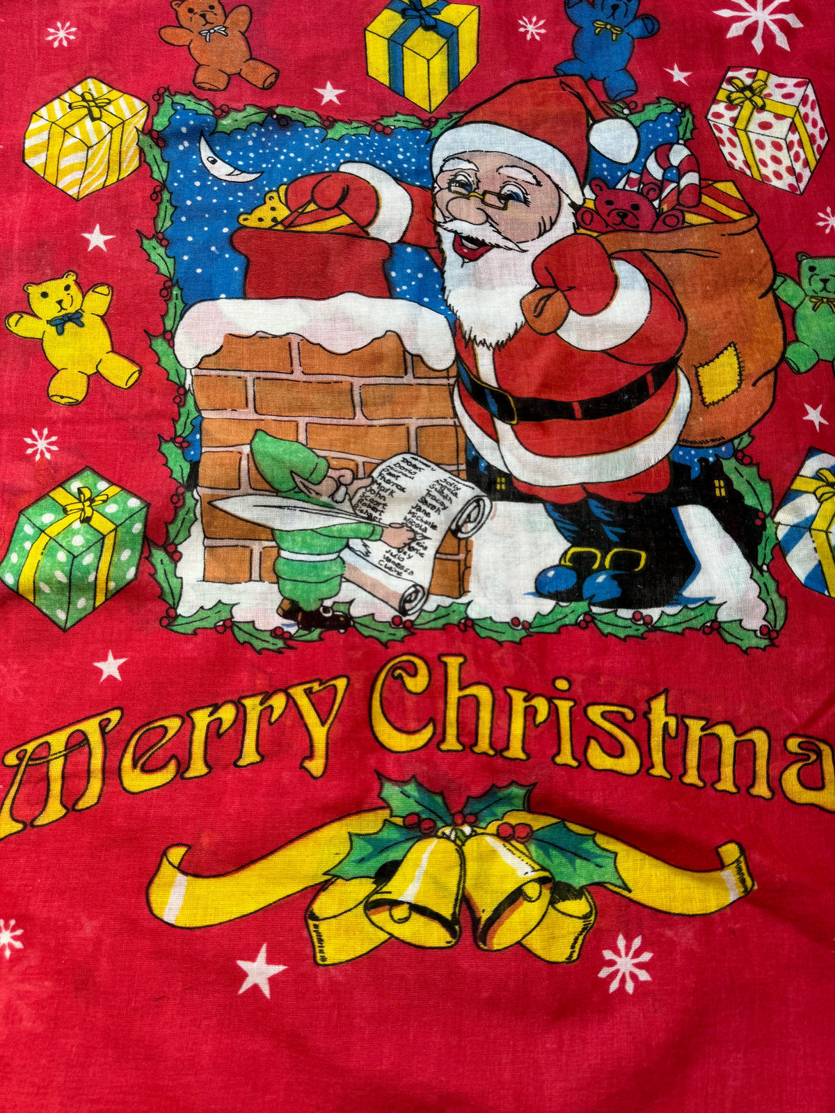 Vintage Retro Red Thin Cotton Merry Christmas Santa Sack