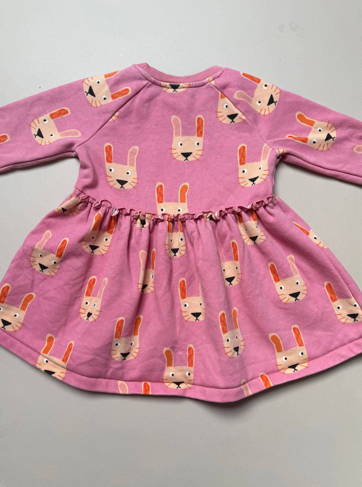 TU Fleece Lined Long Sleeved Pink Skater Sweater Dress With Rabbits in 1-2 Years