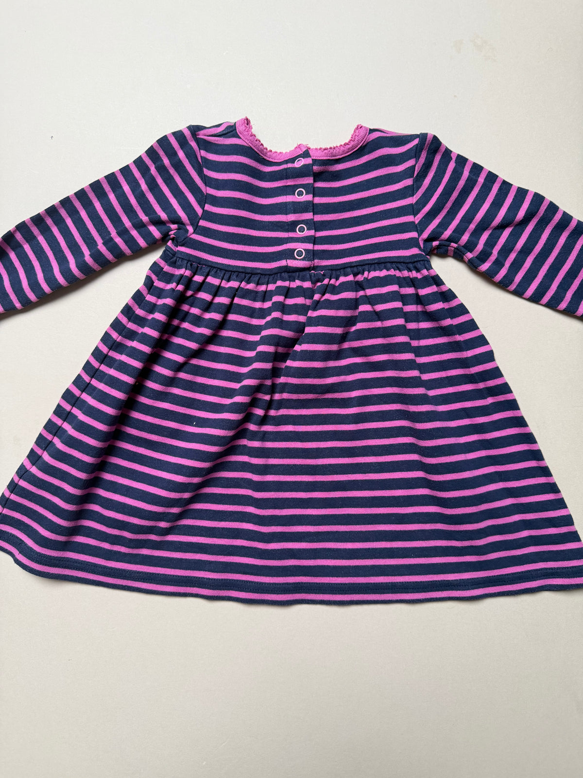 Jojo Maman Bebe Cotton Long Sleeved Navy & Pink Dress in 18-24 Months