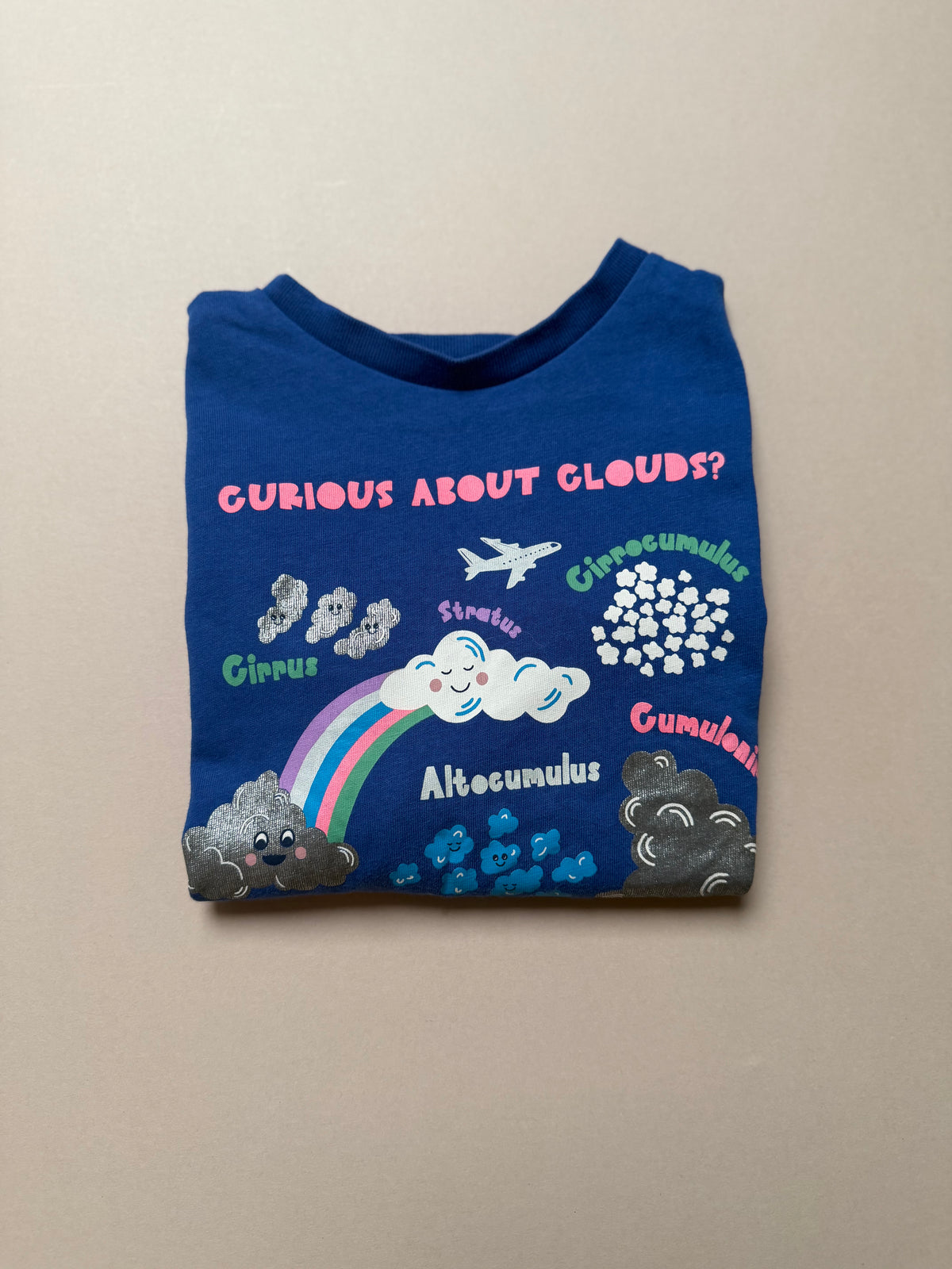 Boden ‘Curious About Clouds’ Blue Cotton Long Sleeved Graphic Printed T-Shirt in 3-4 Years