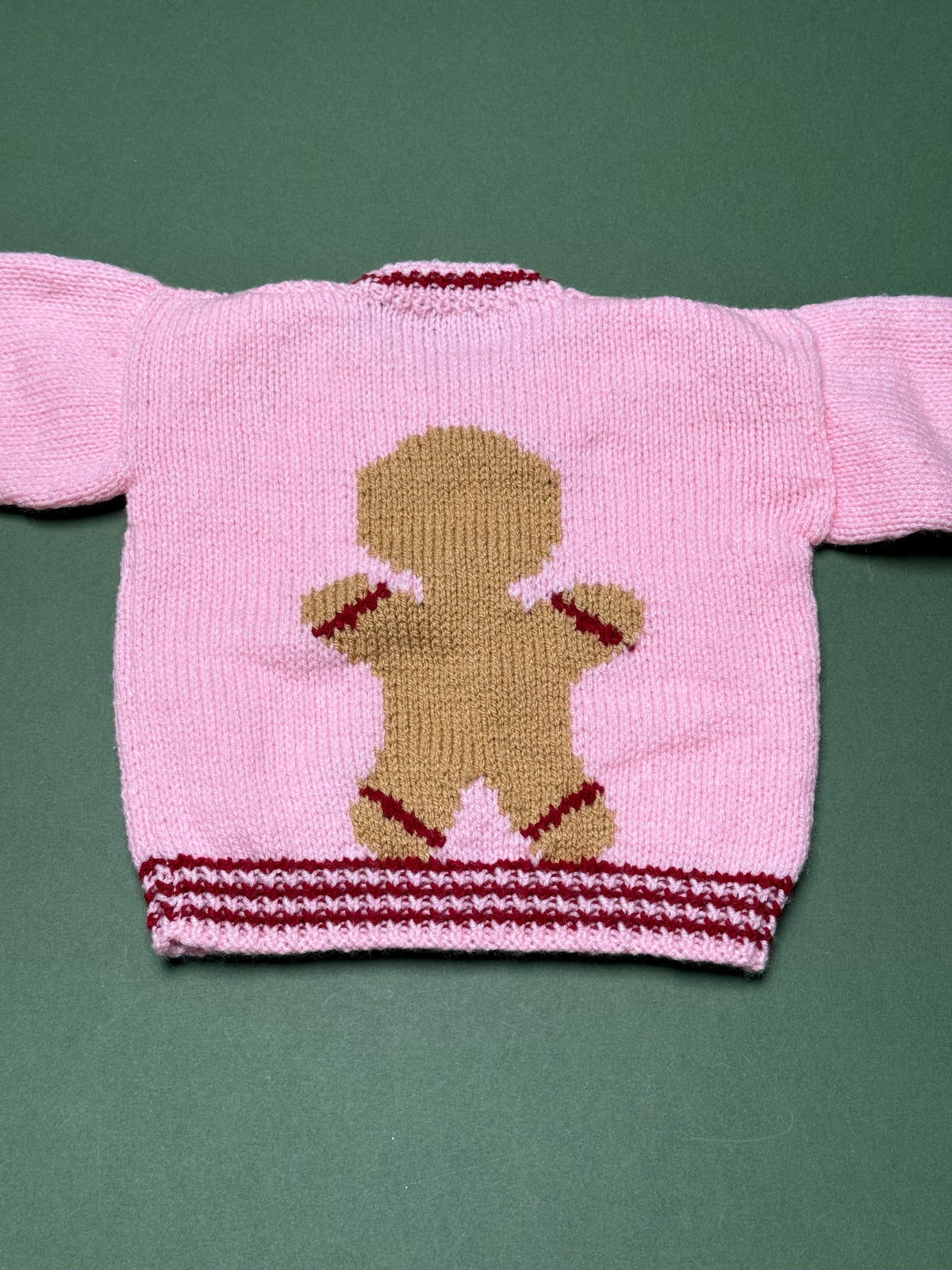 Handknitted Pink Acrylic Gingerbread Lady Jumper in 1-2 Years