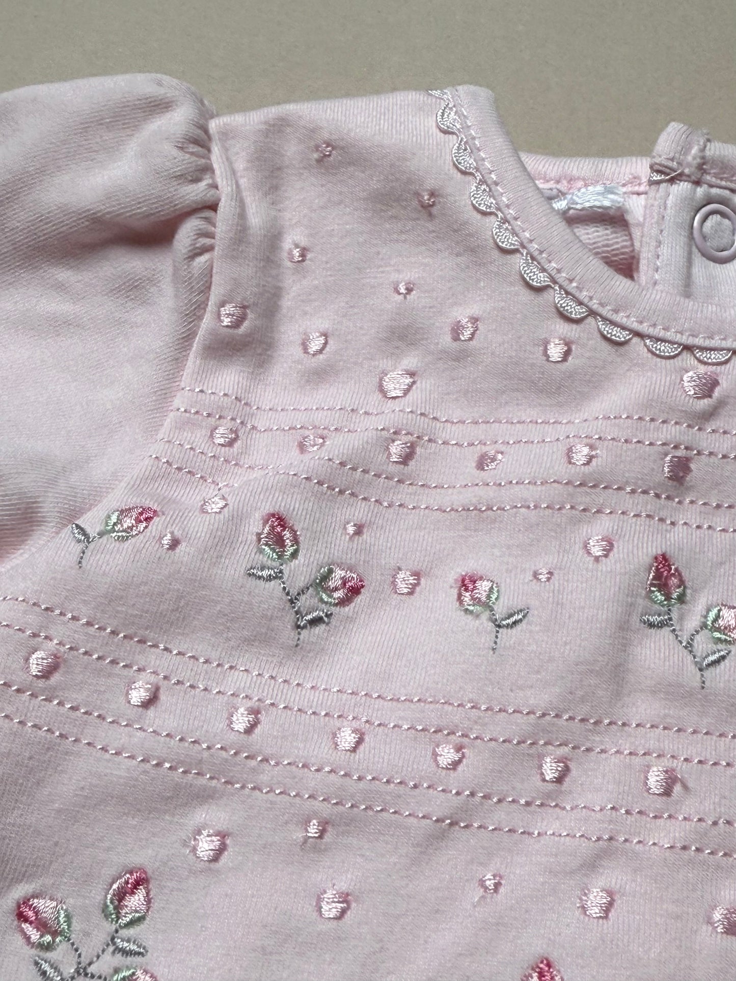 Emile et Rose Pink Rose Bud Long Sleeved Onesie in 0-1 Month