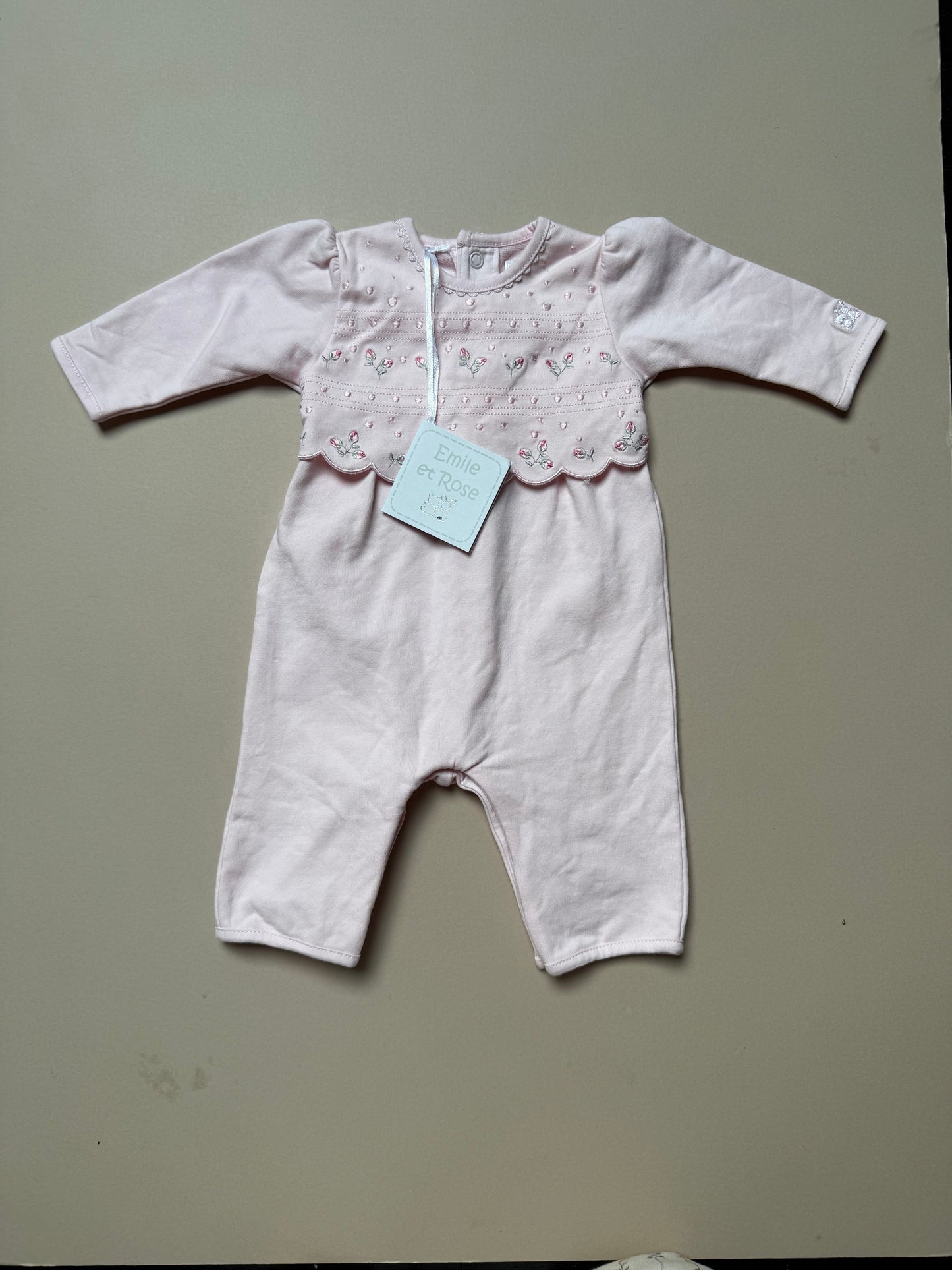 Emile et Rose Pink Rose Bud Long Sleeved Onesie in 0-1 Month