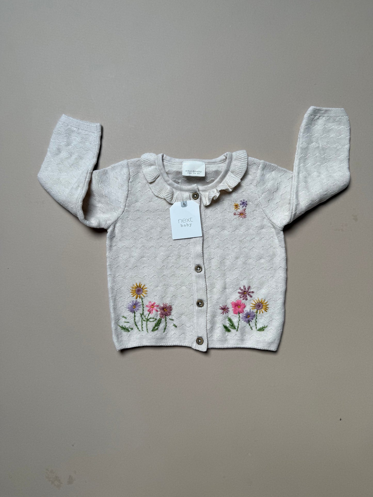 Next Cream Floral Embroidered Knitted Cardigan in 6-9 Months