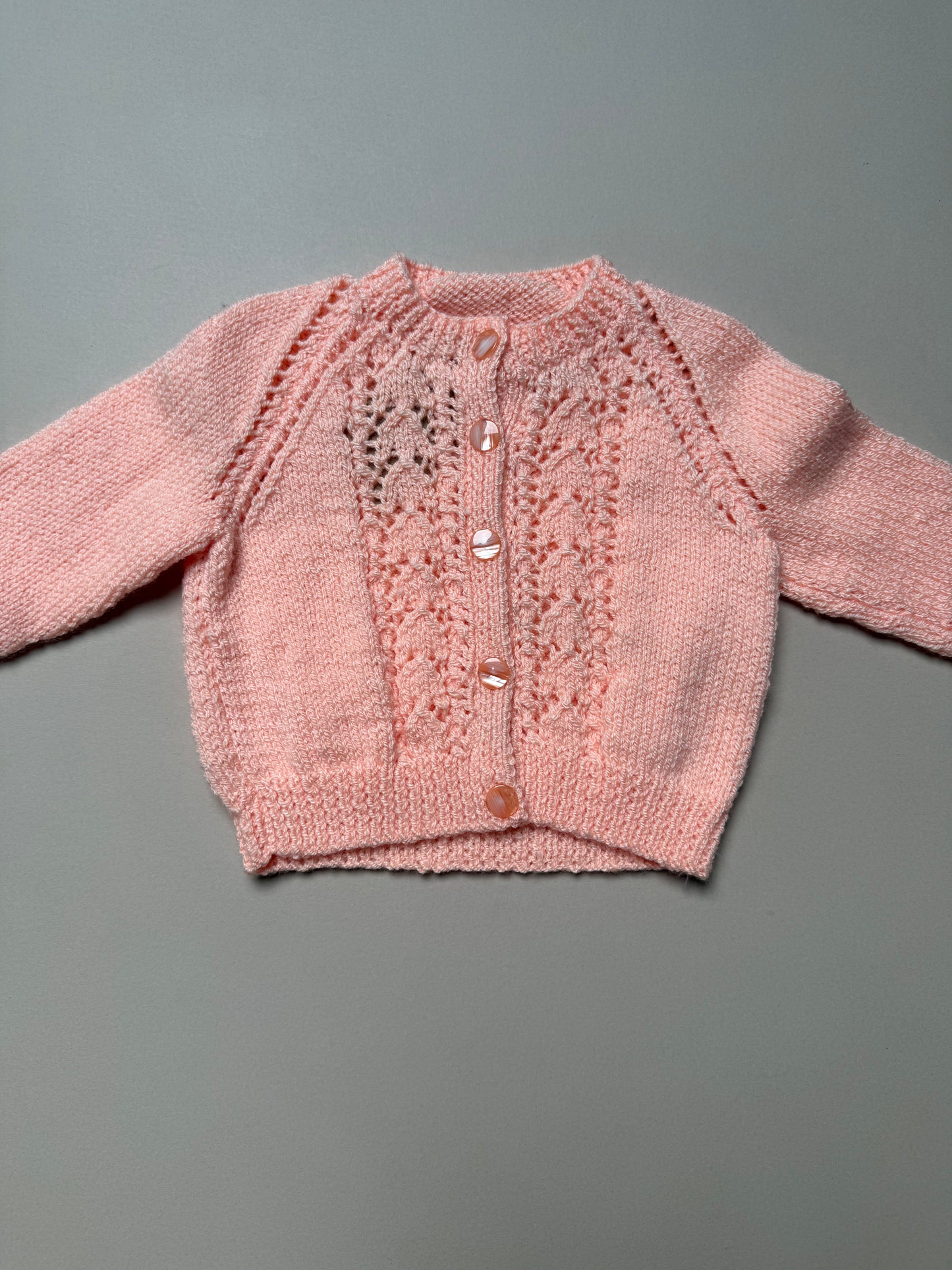 Handknitted Acrylic Peach Cardigan Best Fit 6-9 Months