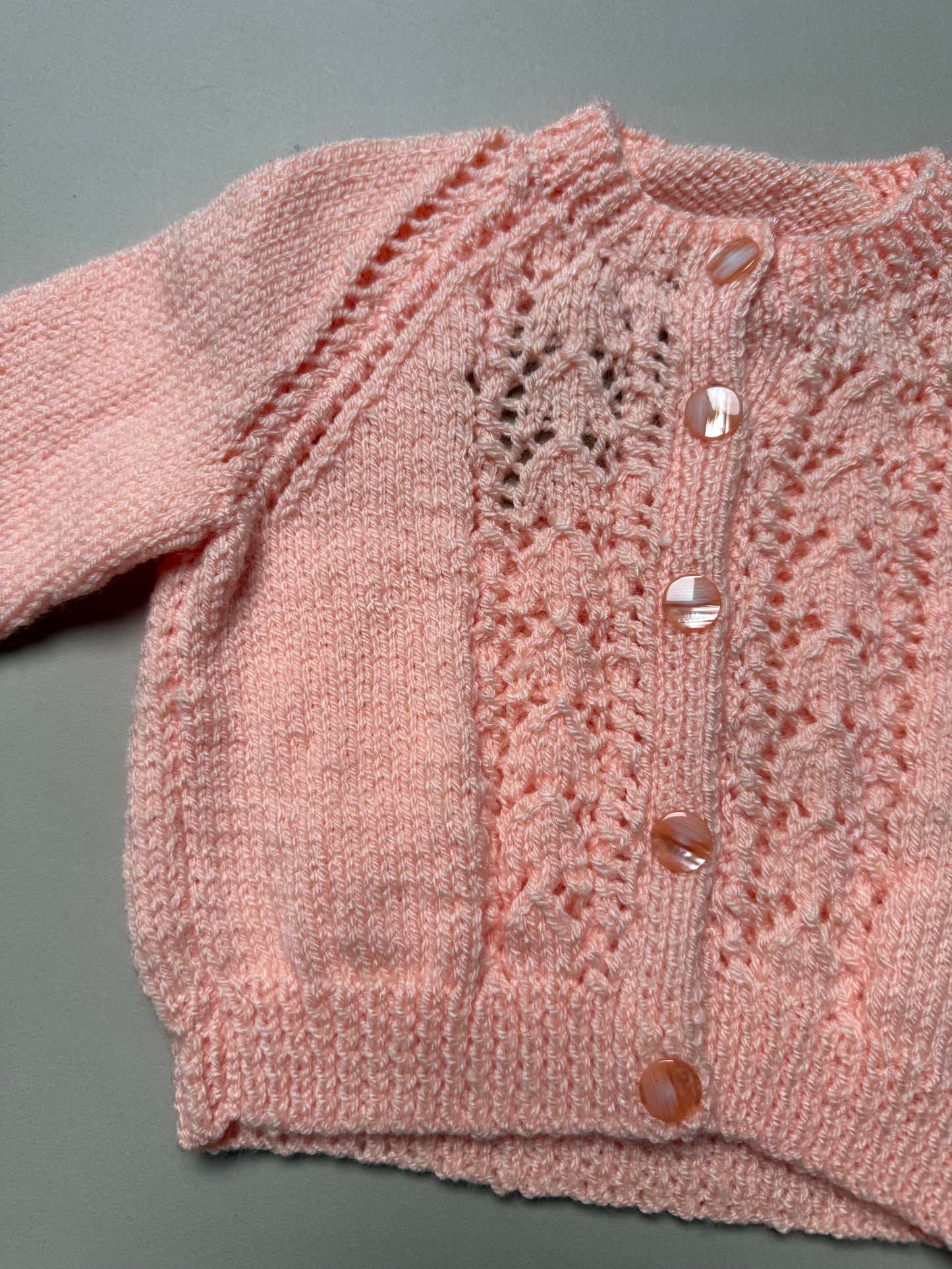 Handknitted Acrylic Peach Cardigan Best Fit 6-9 Months