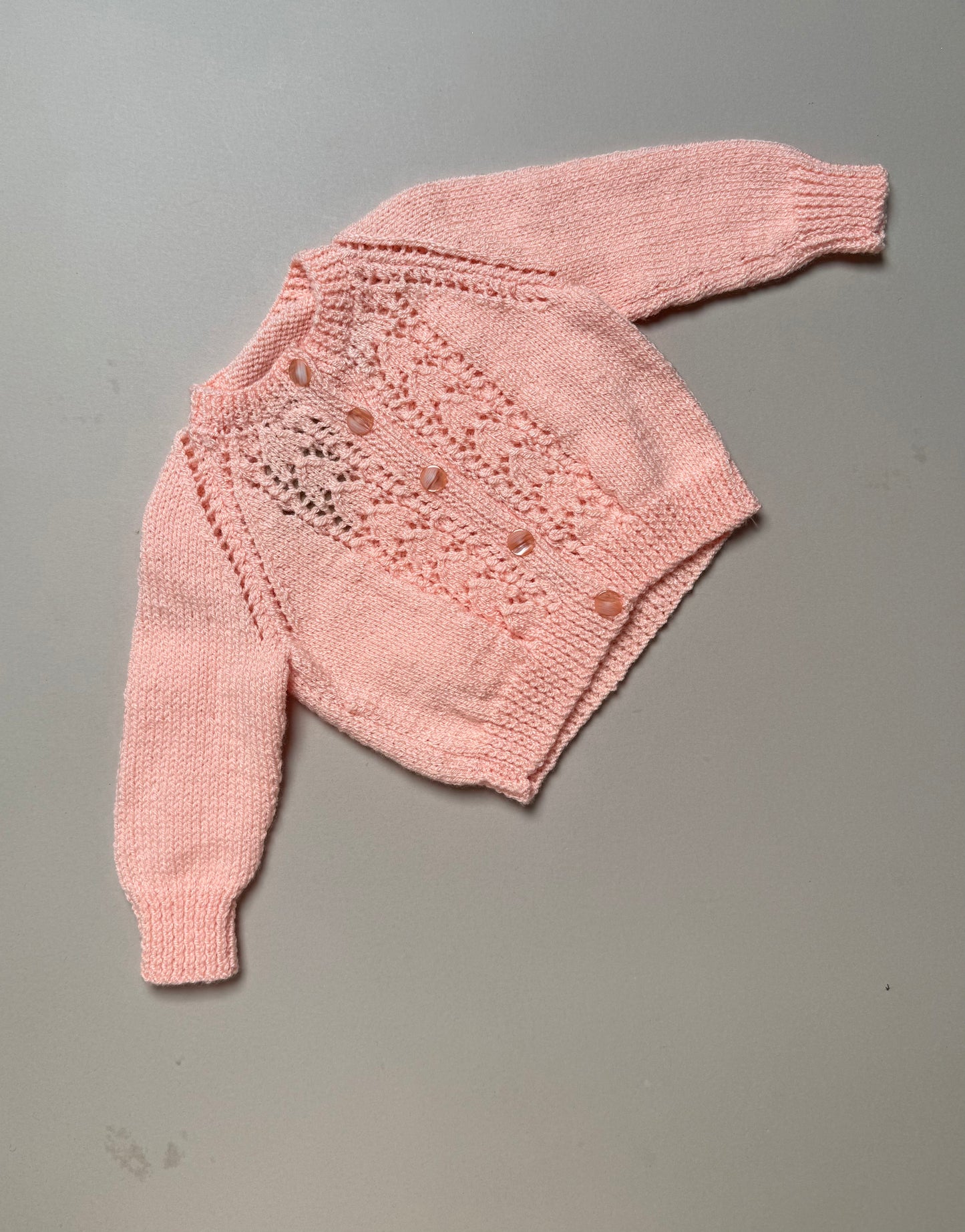 Handknitted Acrylic Peach Cardigan Best Fit 6-9 Months
