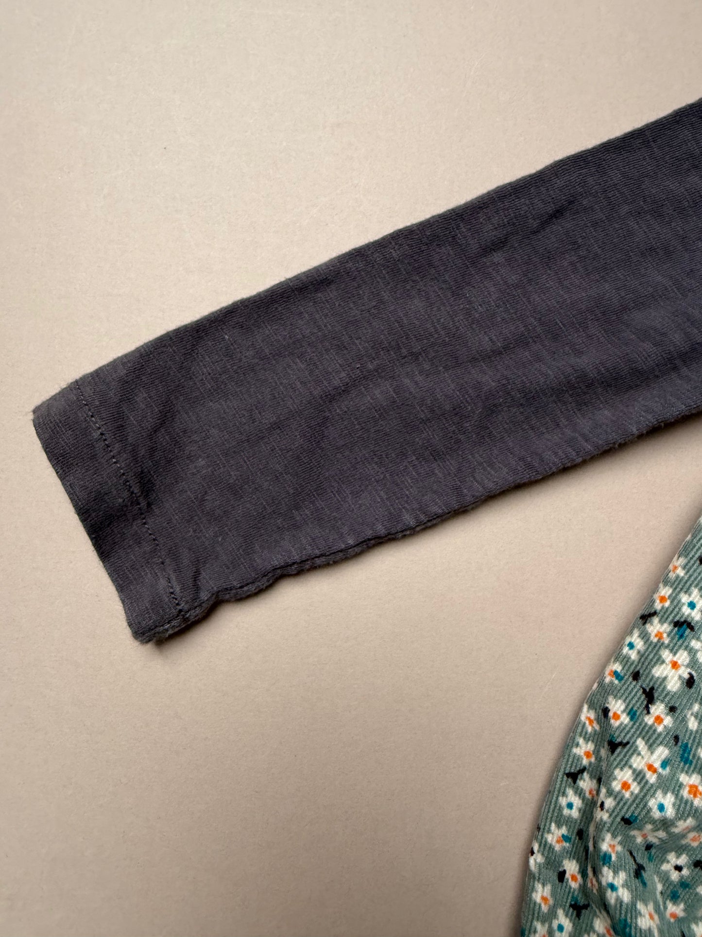 Zara Teal Floral Corduroy Strappy Dress & Charcoal Grey Long Sleeved Tee Set in 2-3 Years