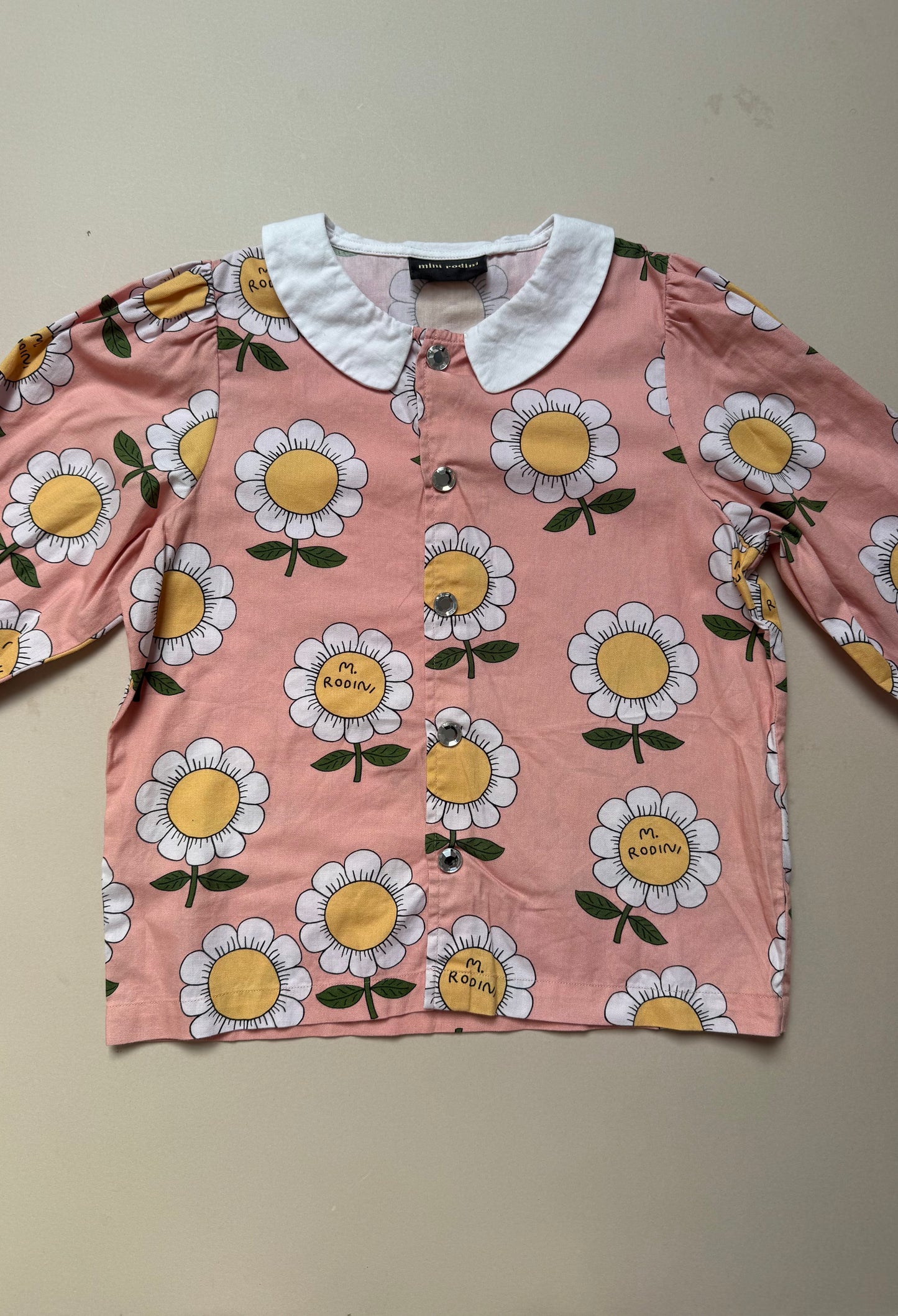 Mini Rodini Bold Flower Printed Shirt With Peter Pan Collar