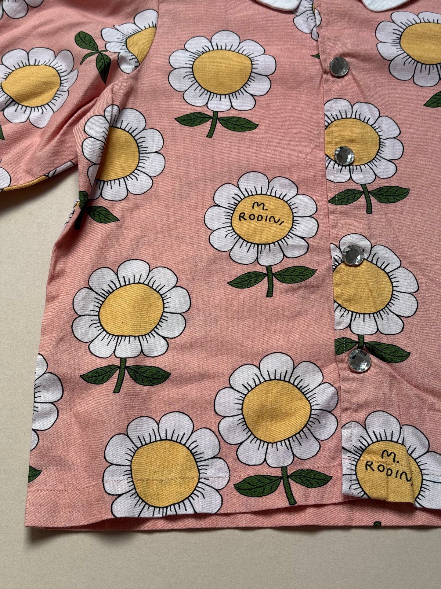 Mini Rodini Bold Flower Printed Shirt With Peter Pan Collar