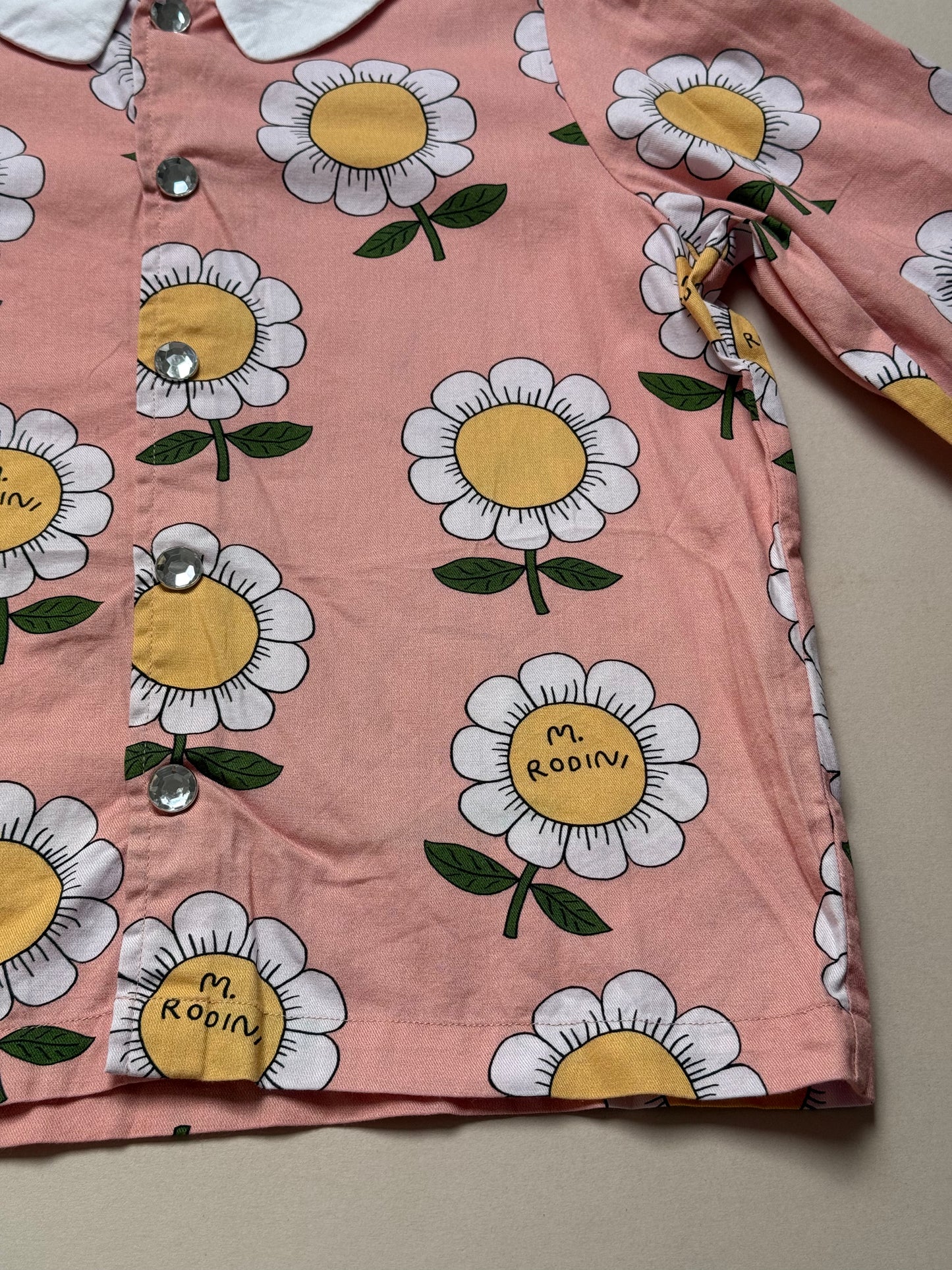Mini Rodini Bold Flower Printed Shirt With Peter Pan Collar