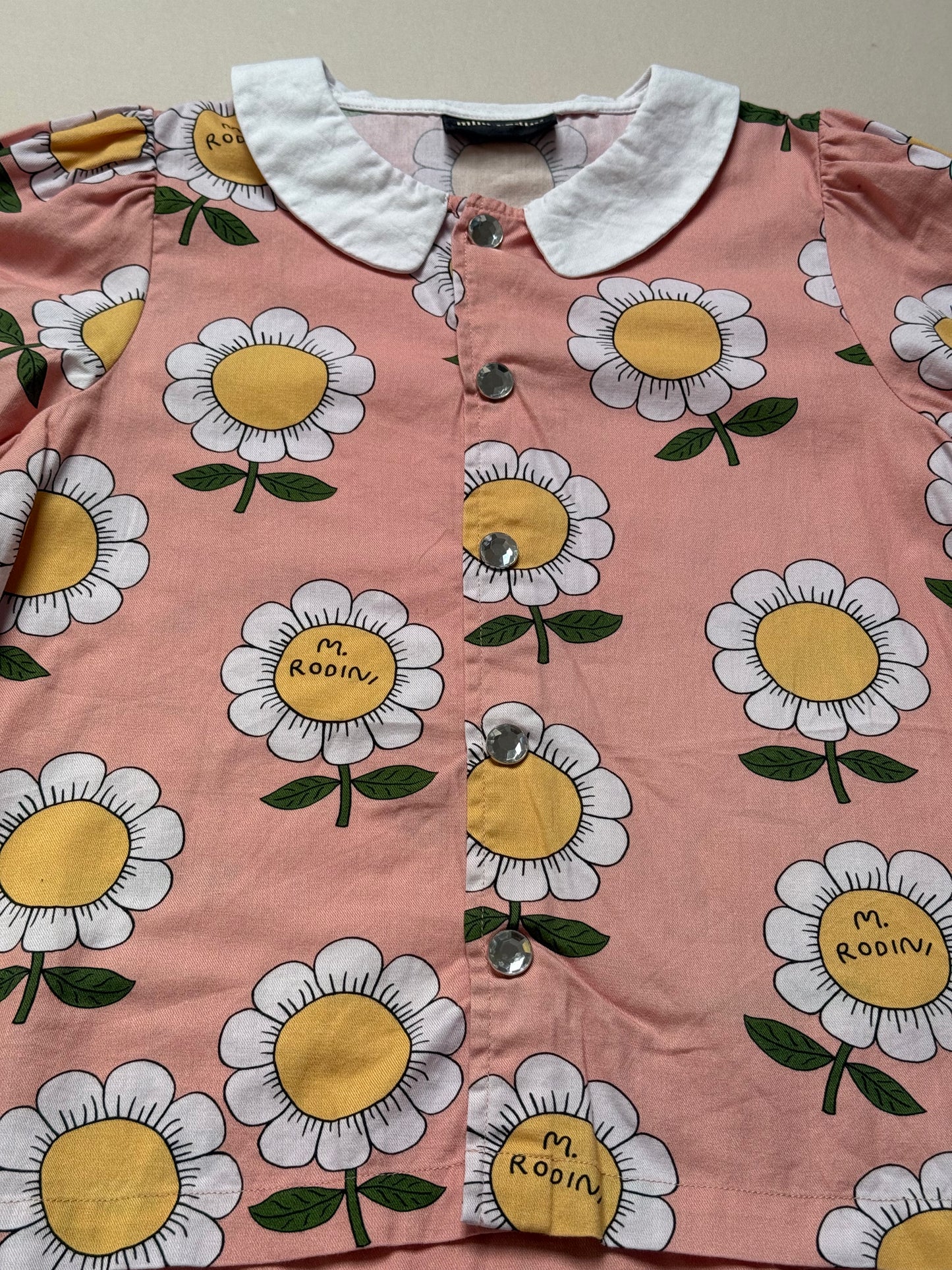 Mini Rodini Bold Flower Printed Shirt With Peter Pan Collar