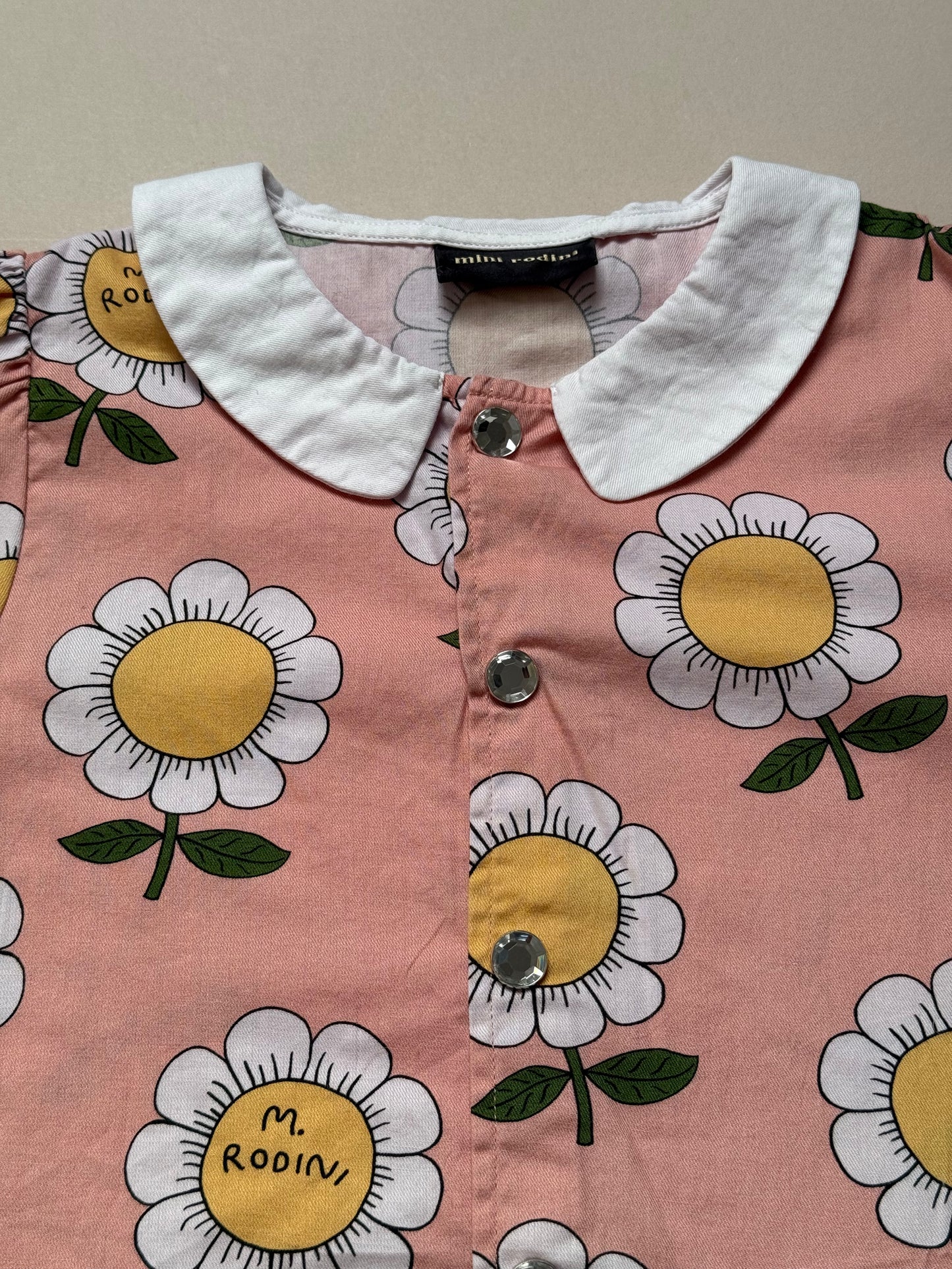 Mini Rodini Bold Flower Printed Shirt With Peter Pan Collar