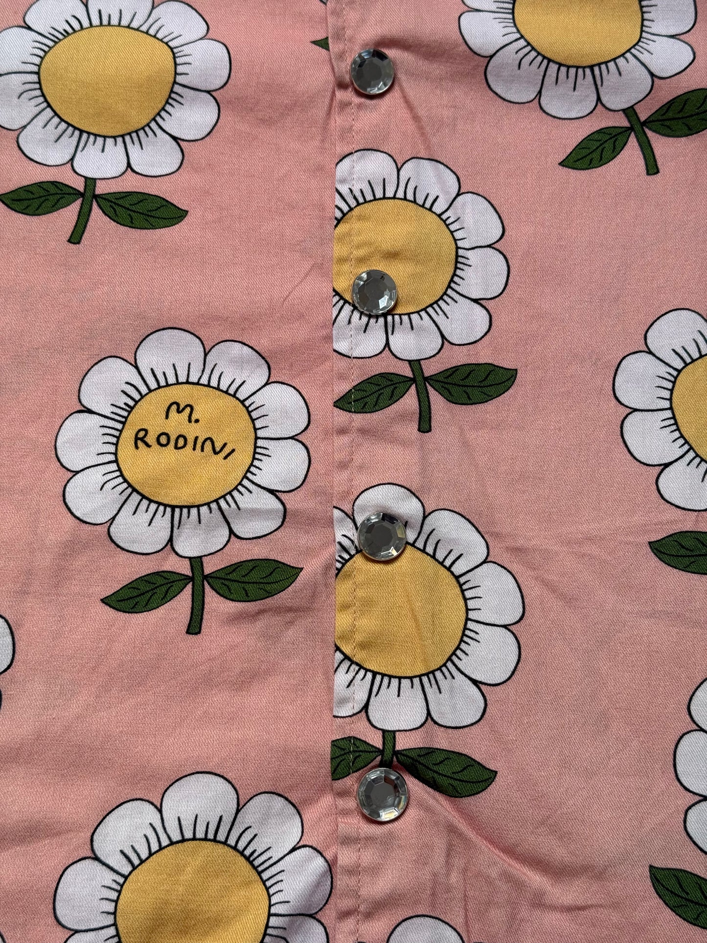 Mini Rodini Bold Flower Printed Shirt With Peter Pan Collar