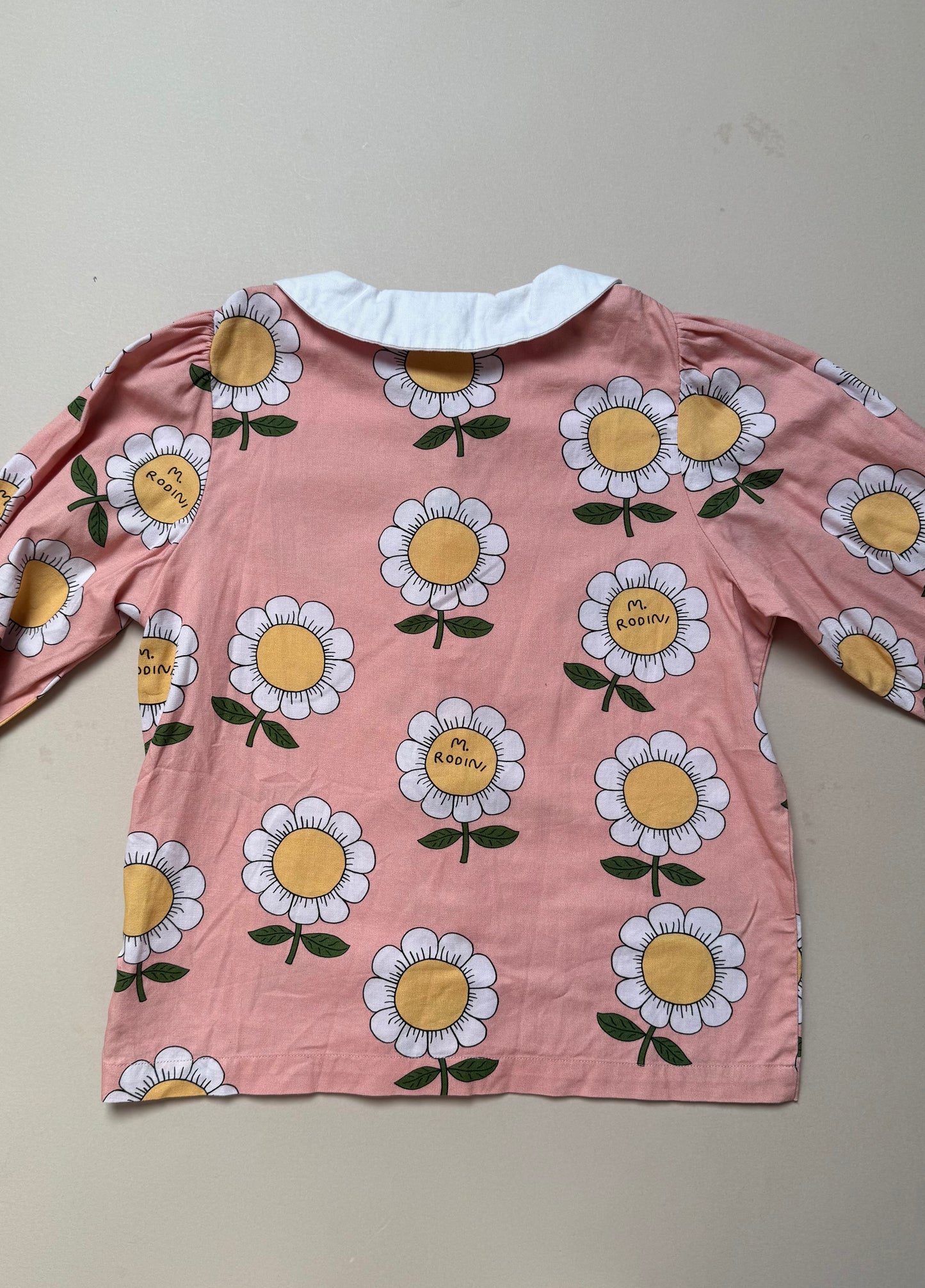 Mini Rodini Bold Flower Printed Shirt With Peter Pan Collar