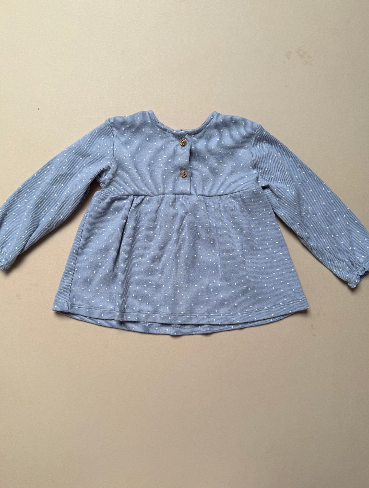 Marks & Spencer Light Blue Polka Dot Long Sleeved Tee in 12-18 Months