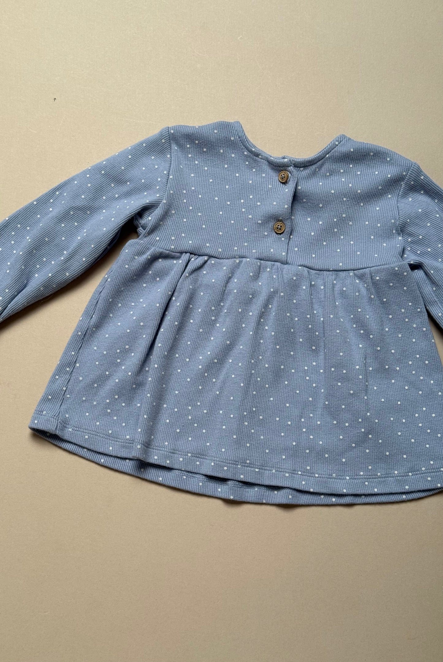 Marks & Spencer Light Blue Polka Dot Long Sleeved Tee in 12-18 Months