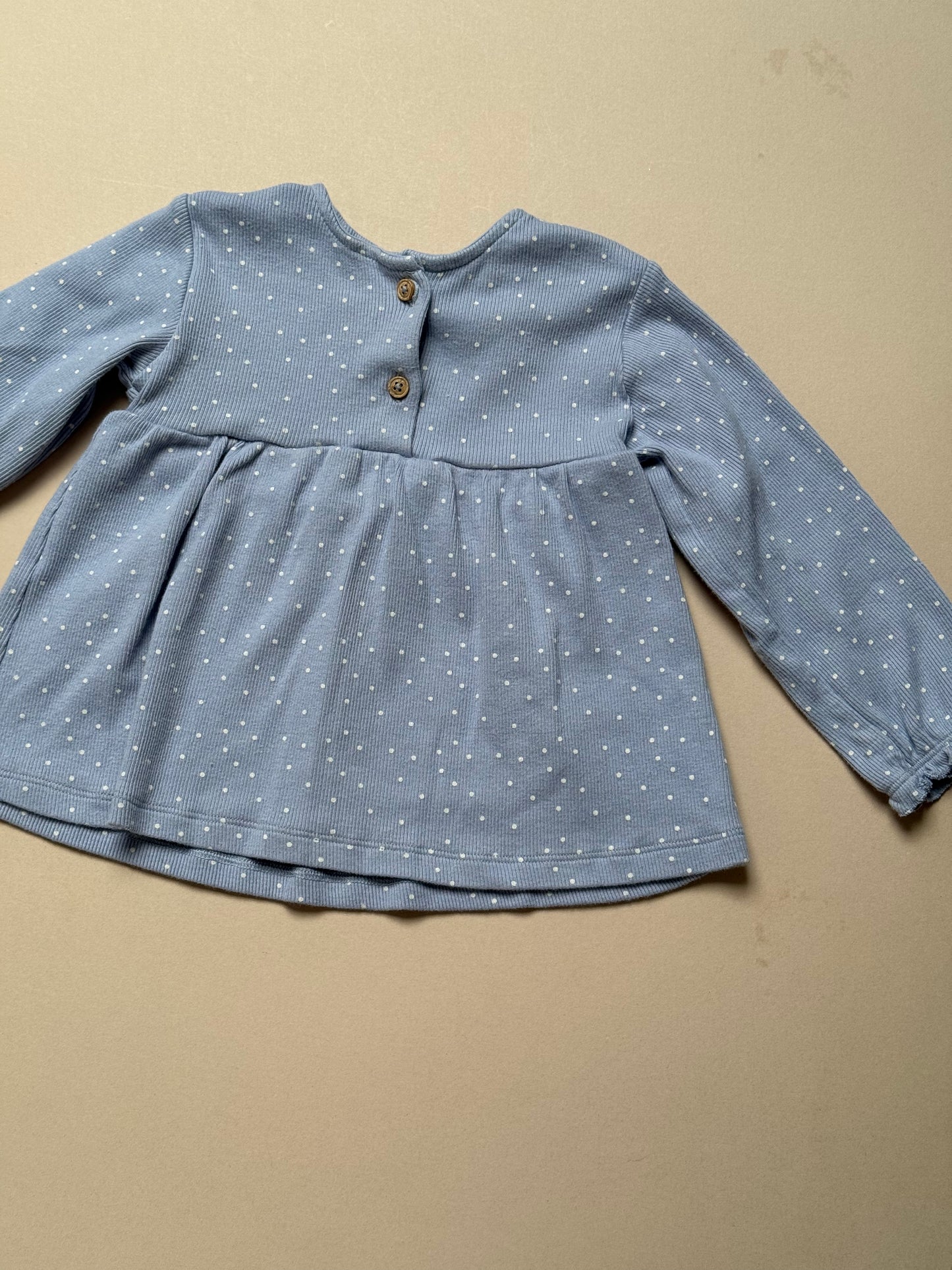Marks & Spencer Light Blue Polka Dot Long Sleeved Tee in 12-18 Months