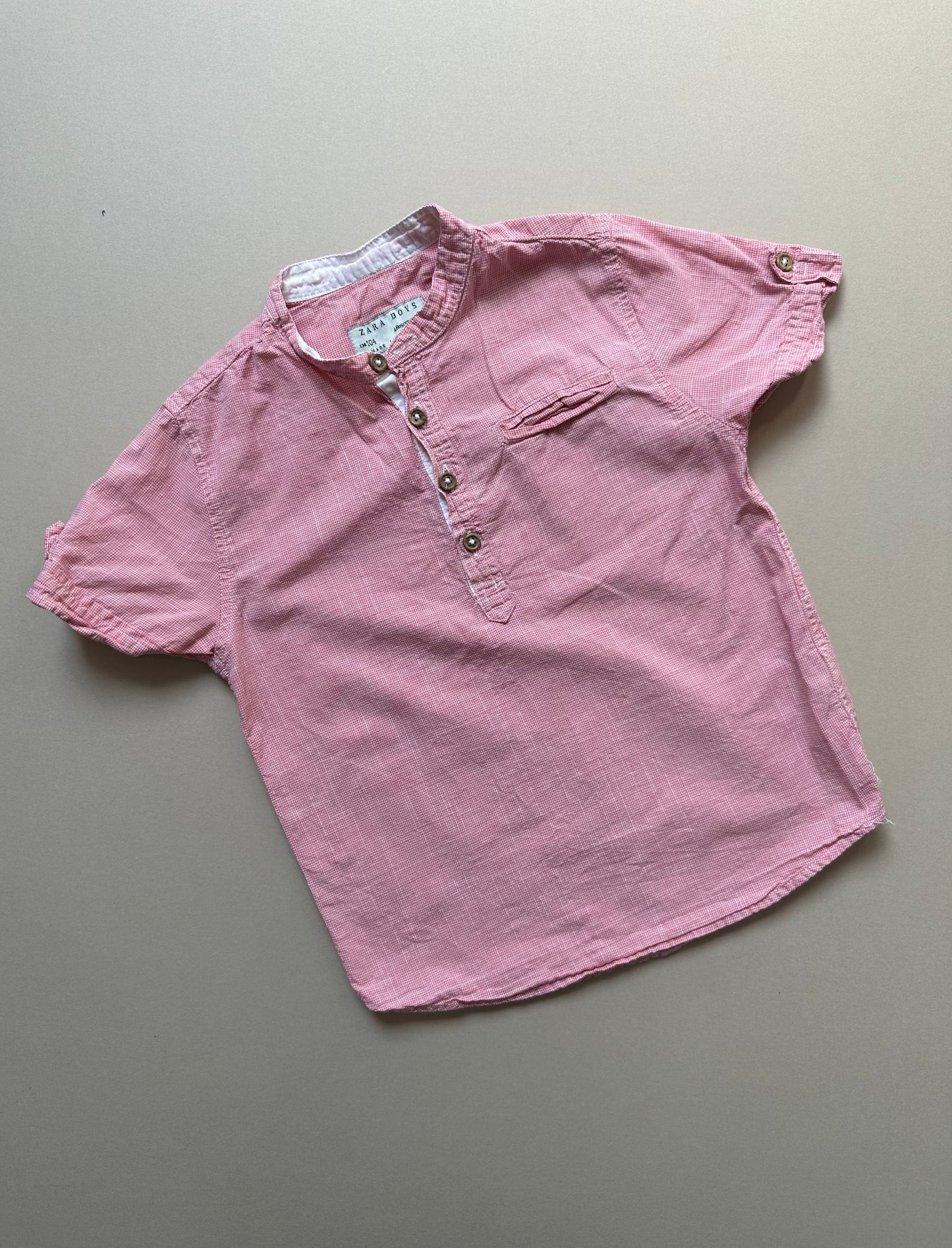 Zara Red Thin Checked Short Sleeved Shirt in 3-4 Years