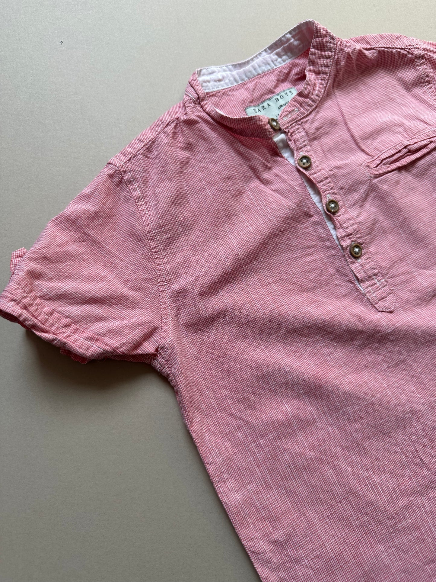 Zara Red Thin Checked Short Sleeved Shirt in 3-4 Years