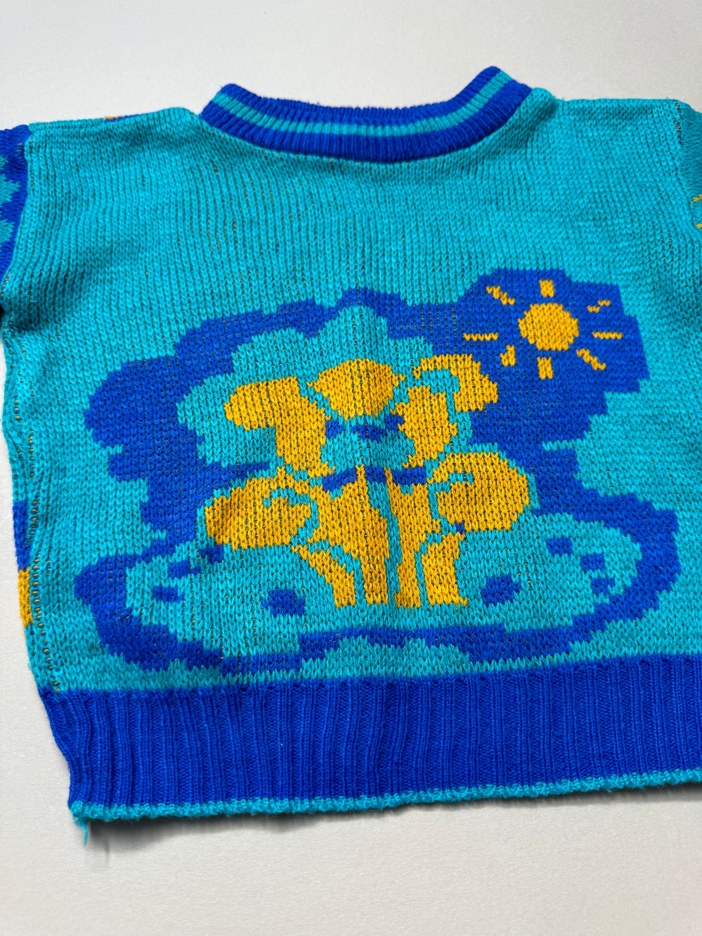 Vintage Tick Tock Teddy & Suns Acrylic Knitted Jumper in 12 Months