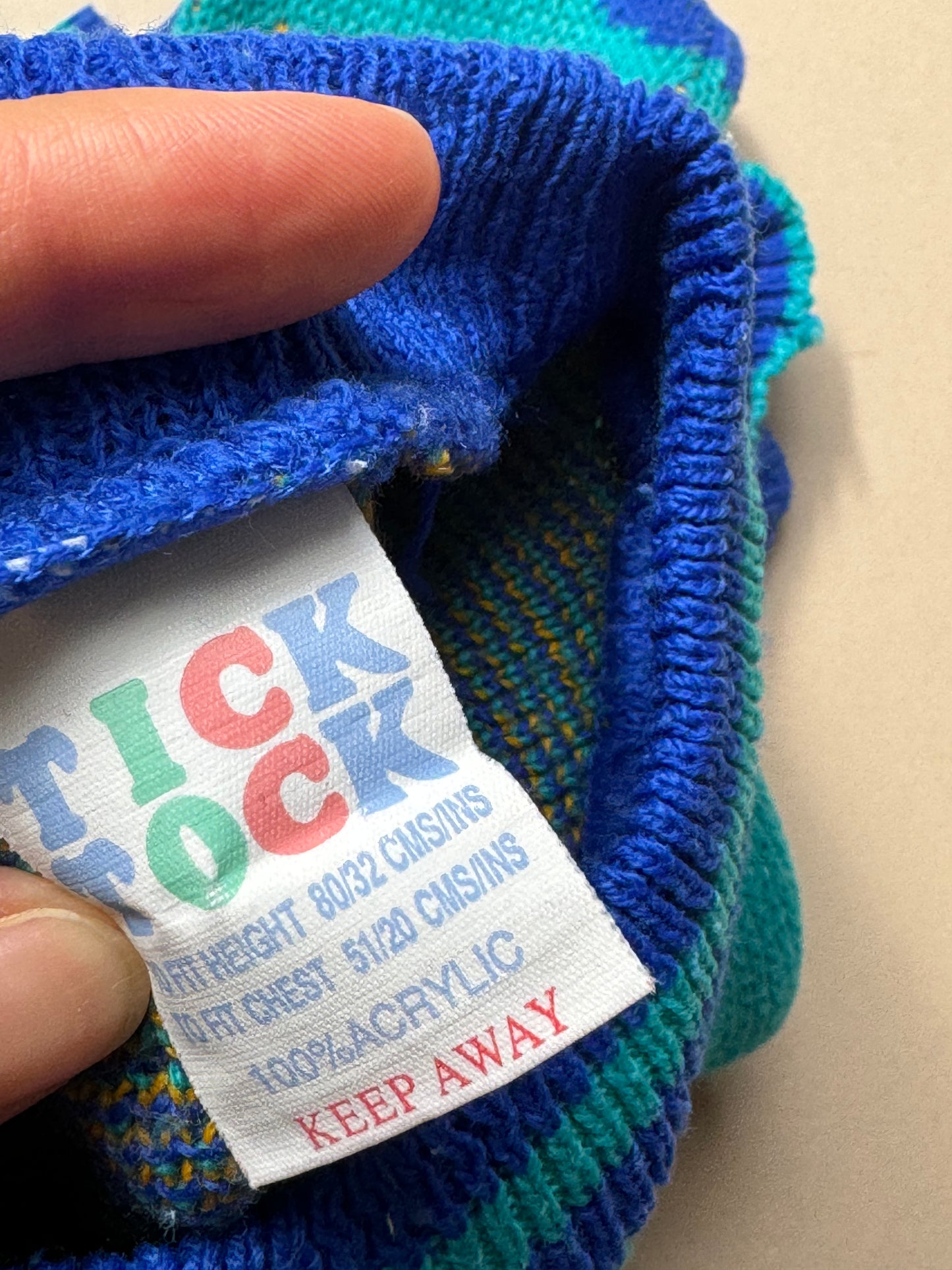 Vintage Tick Tock Teddy & Suns Acrylic Knitted Jumper in 12 Months