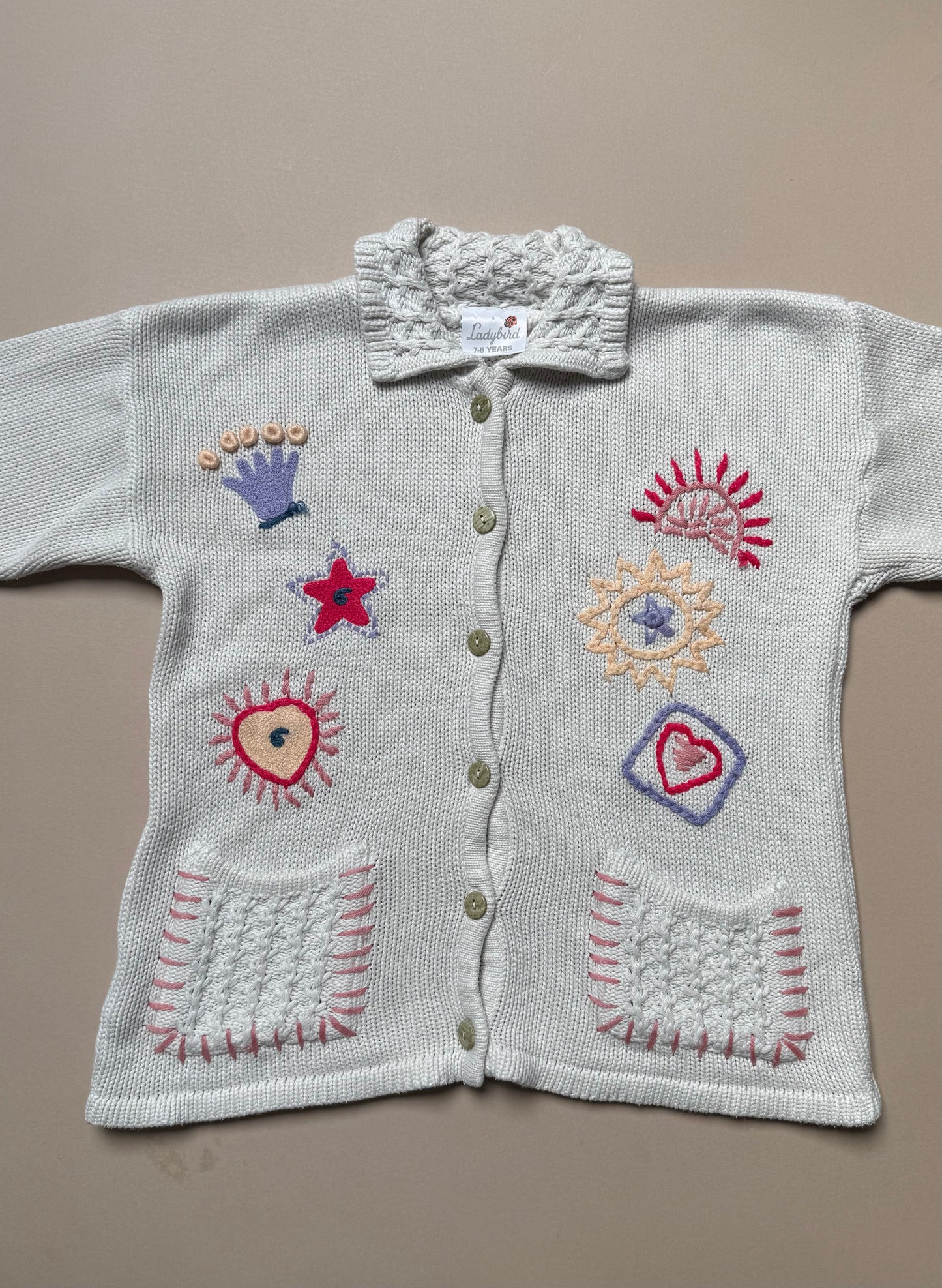 Vintage Ladybird Embroidered Collared Cardigan in 7-8 years