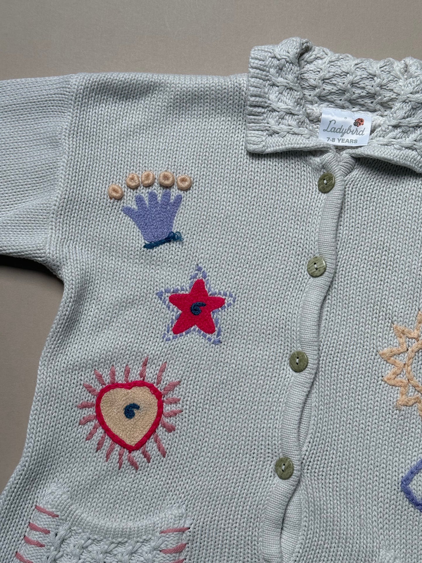 Vintage Ladybird Embroidered Collared Cardigan in 7-8 years