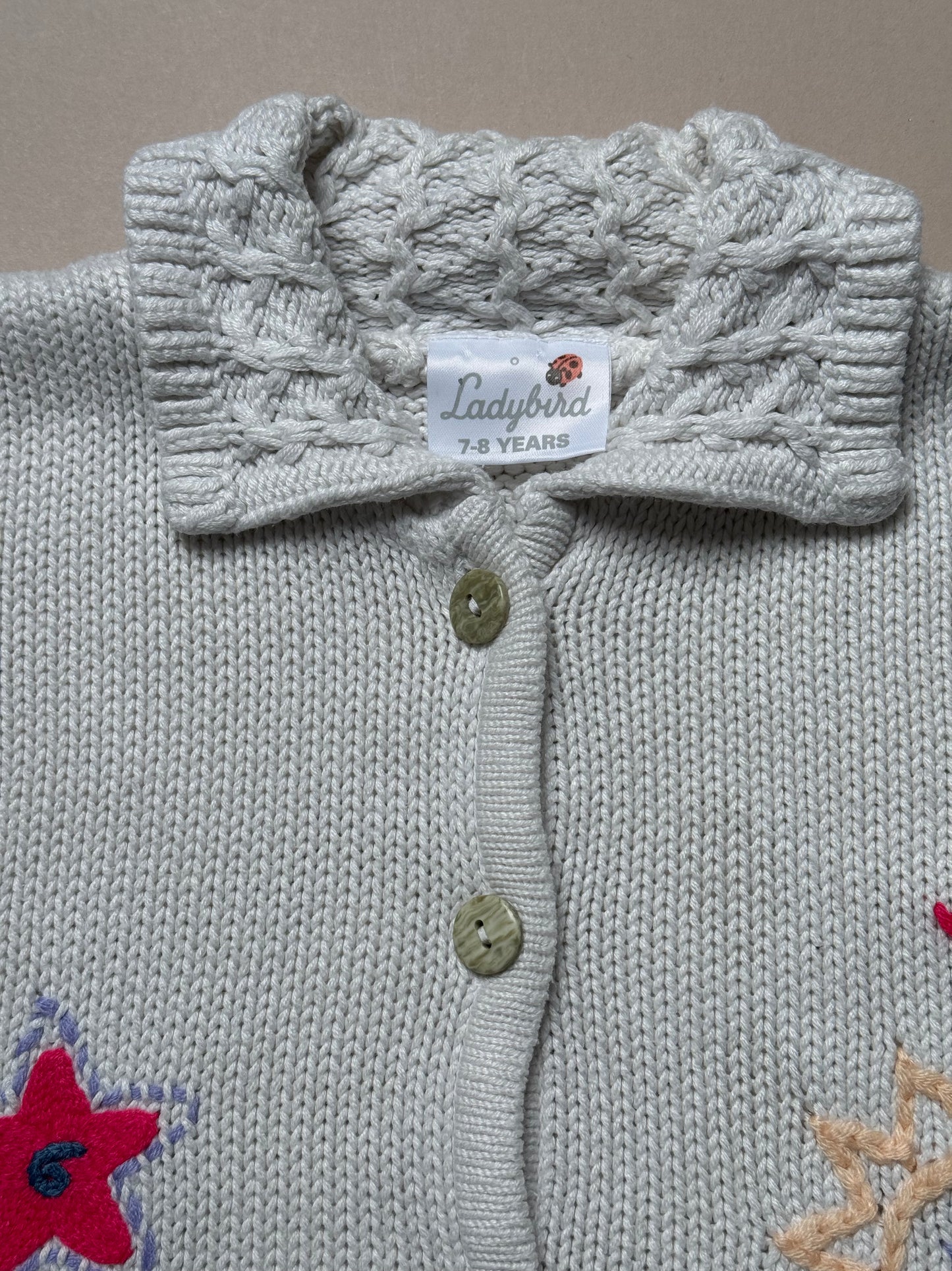 Vintage Ladybird Embroidered Collared Cardigan in 7-8 years