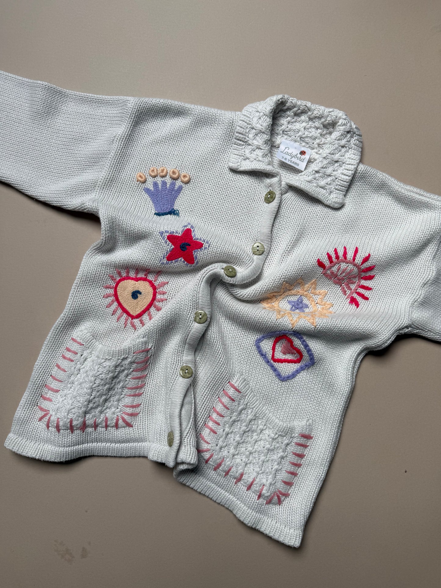 Vintage Ladybird Embroidered Collared Cardigan in 7-8 years