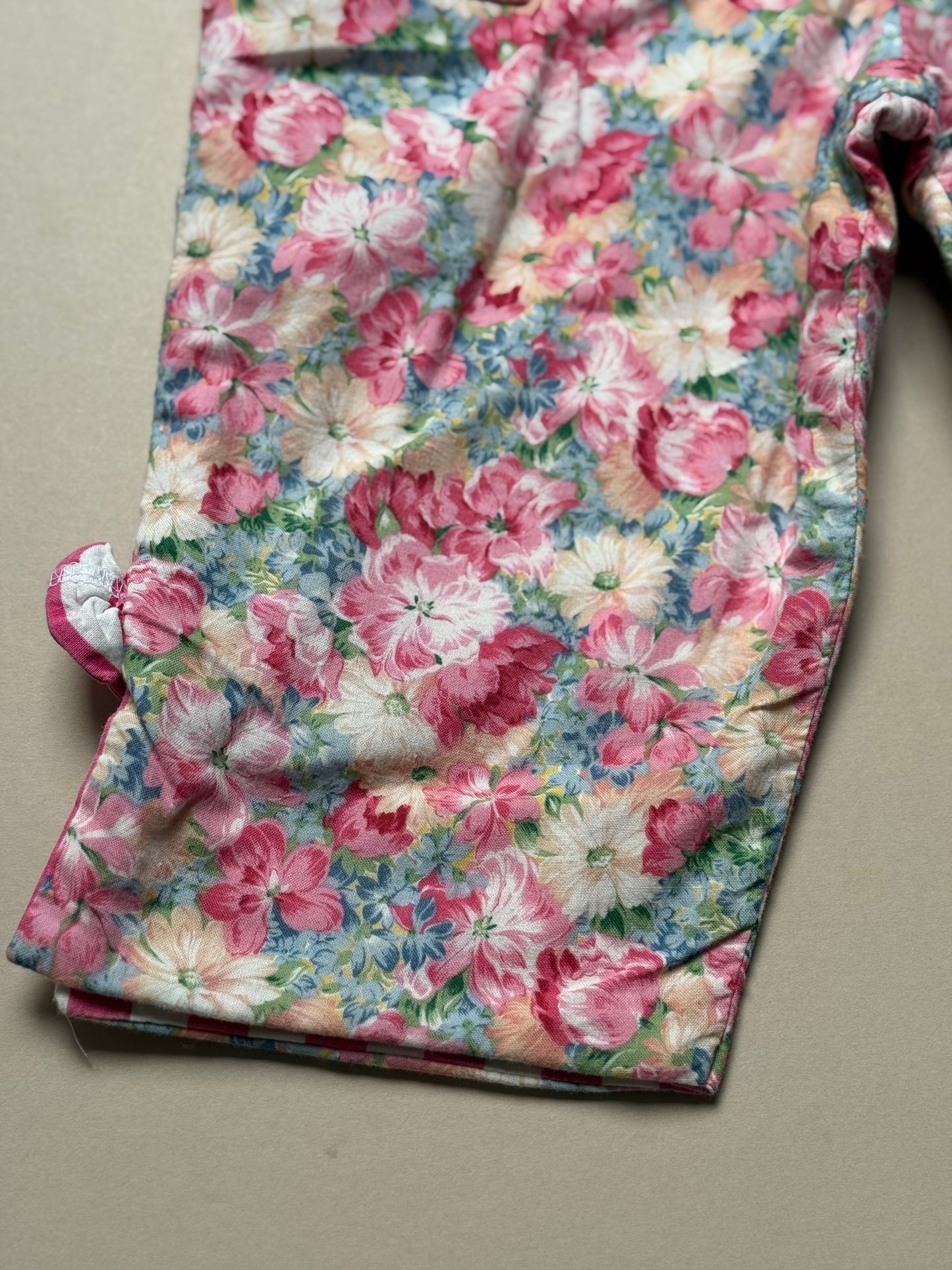 Reversible Vintage Floral & Pink Striped Cotton Trousers