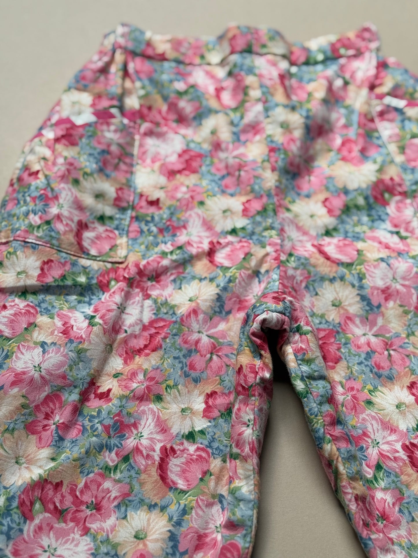 Reversible Vintage Floral & Pink Striped Cotton Trousers