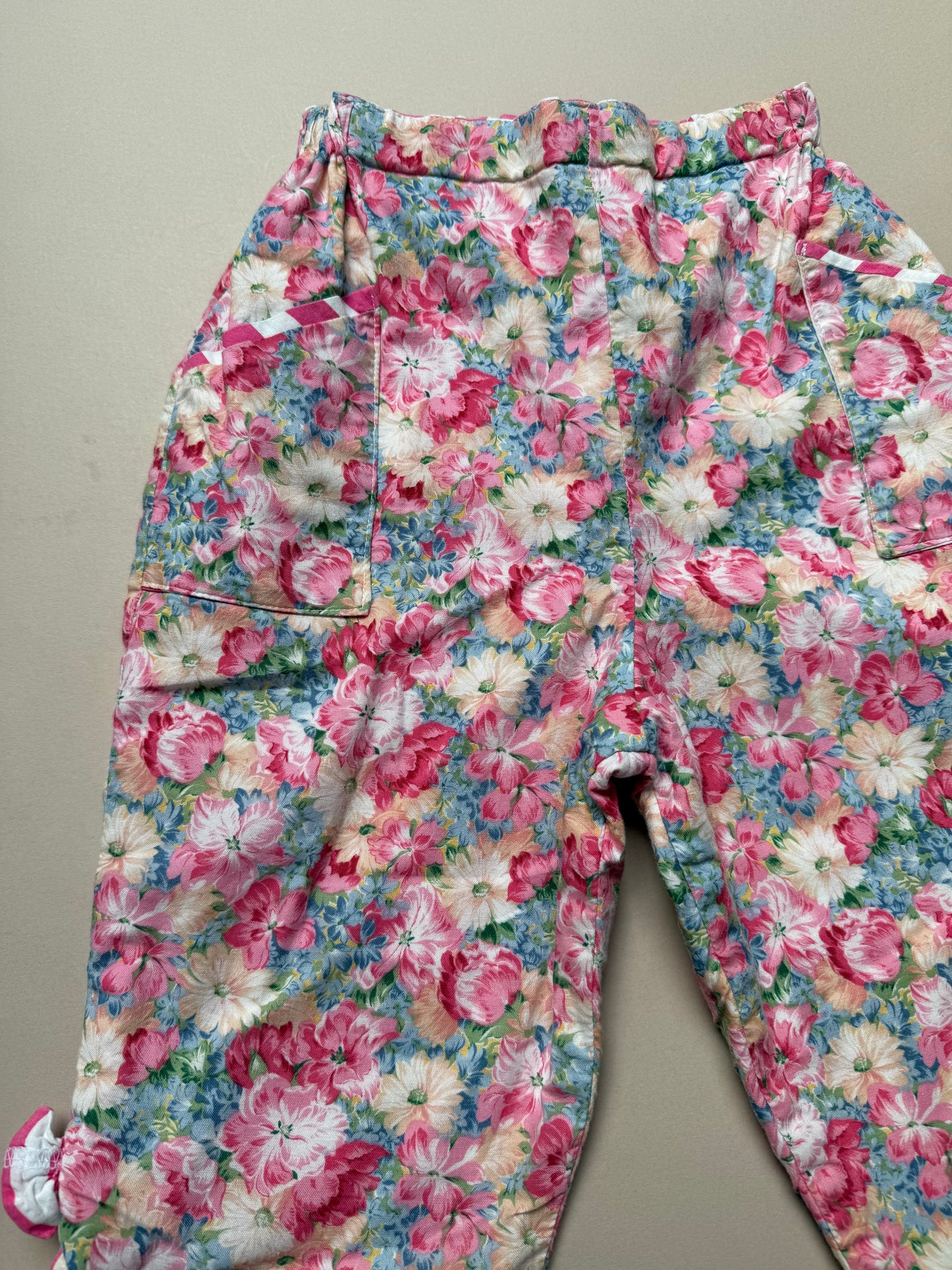 Reversible Vintage Floral & Pink Striped Cotton Trousers
