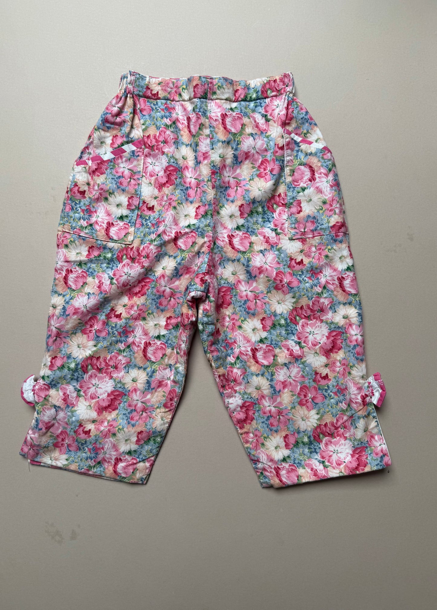 Reversible Vintage Floral & Pink Striped Cotton Trousers