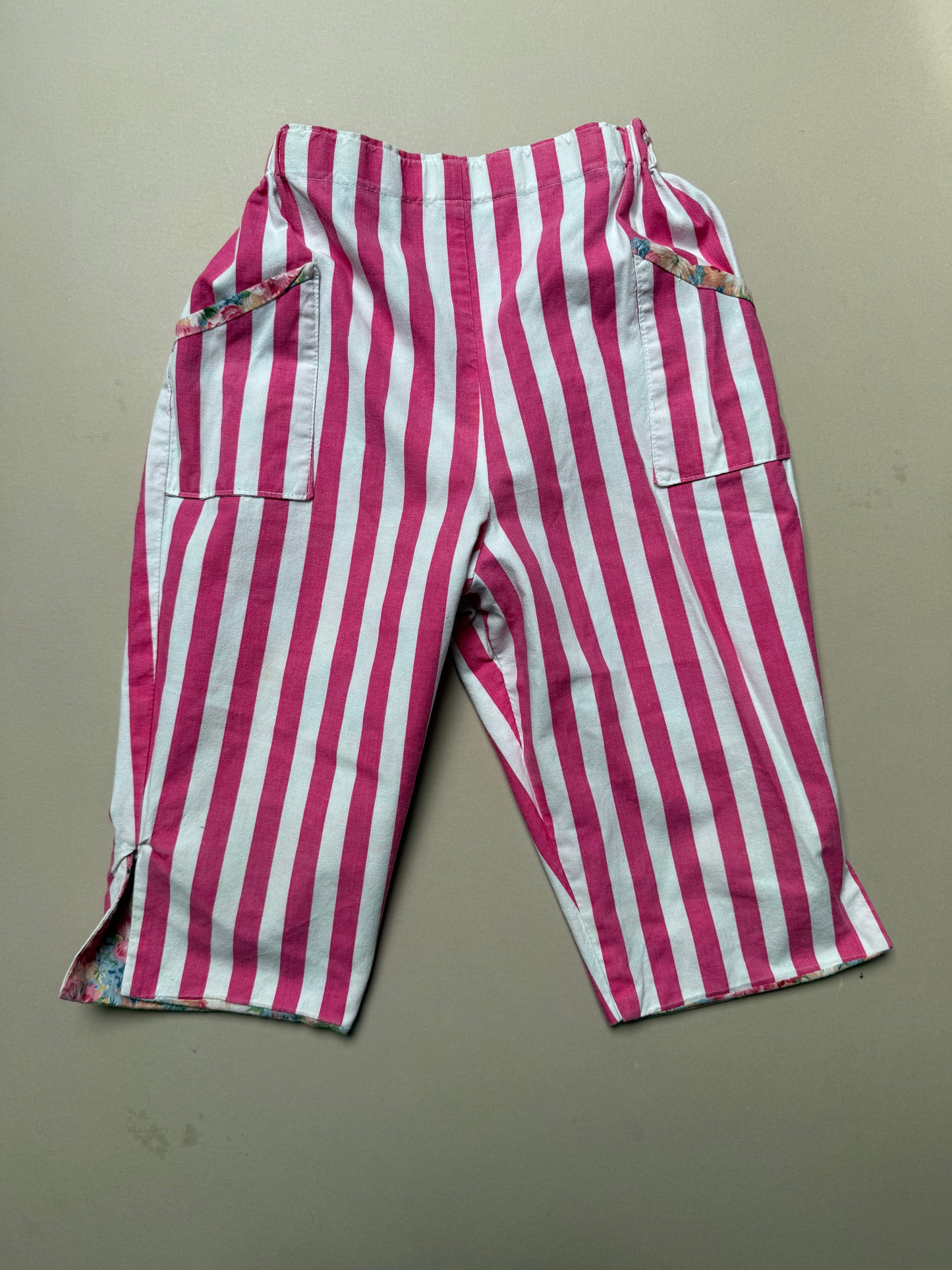 Reversible Vintage Floral & Pink Striped Cotton Trousers