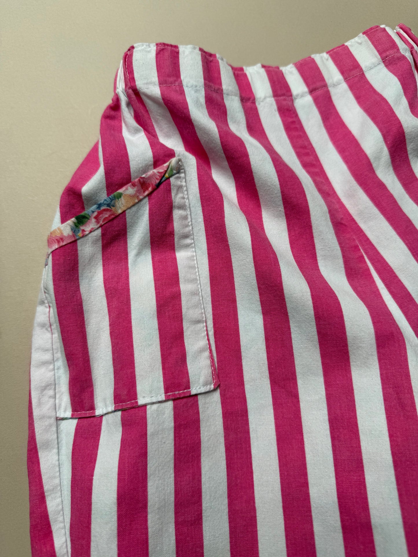 Reversible Vintage Floral & Pink Striped Cotton Trousers
