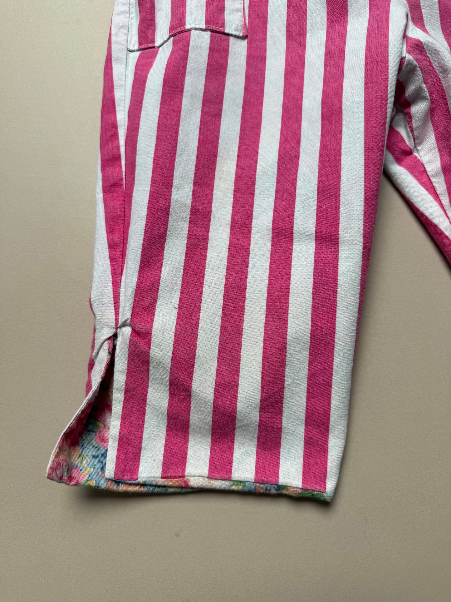Reversible Vintage Floral & Pink Striped Cotton Trousers
