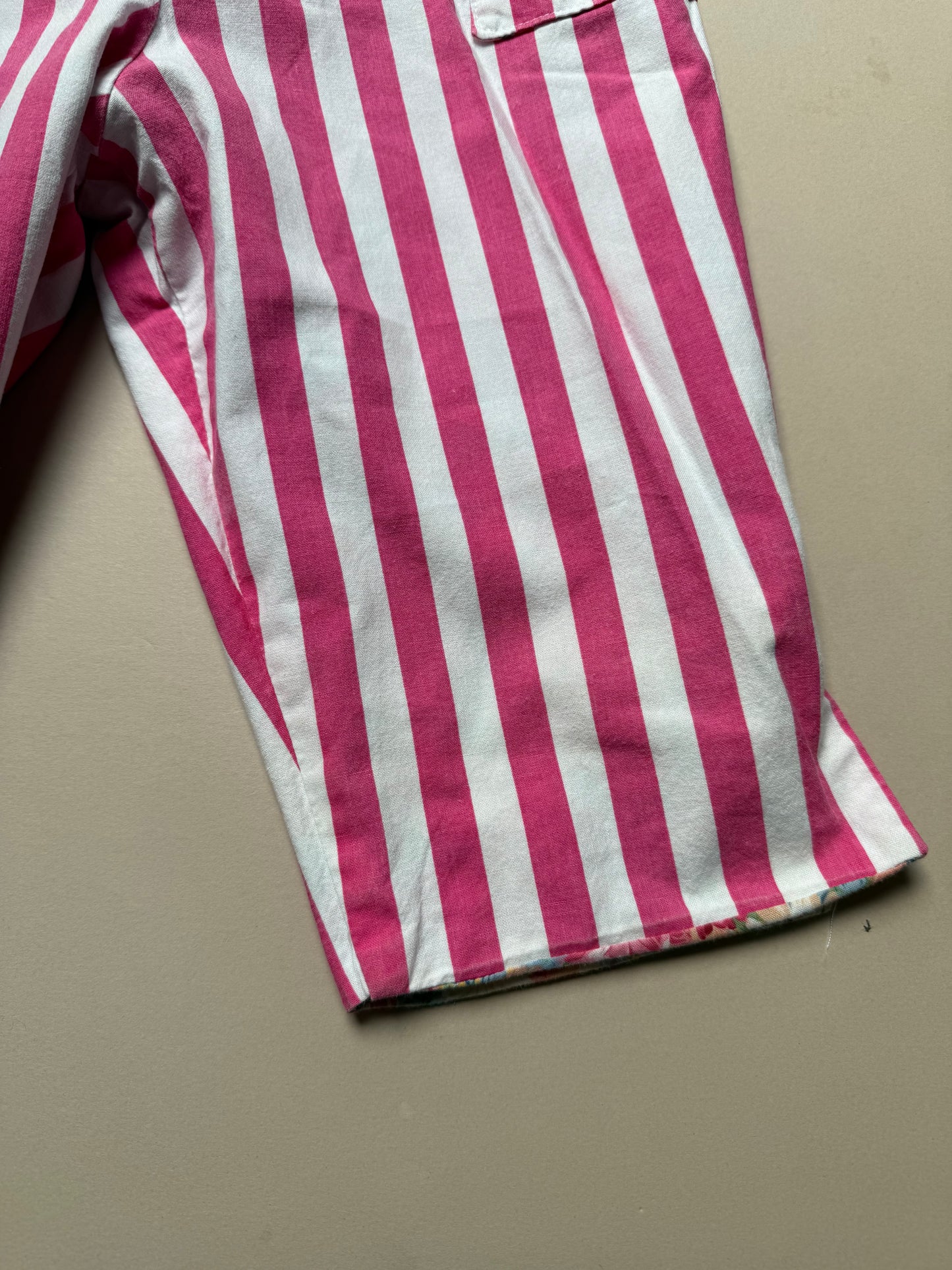 Reversible Vintage Floral & Pink Striped Cotton Trousers