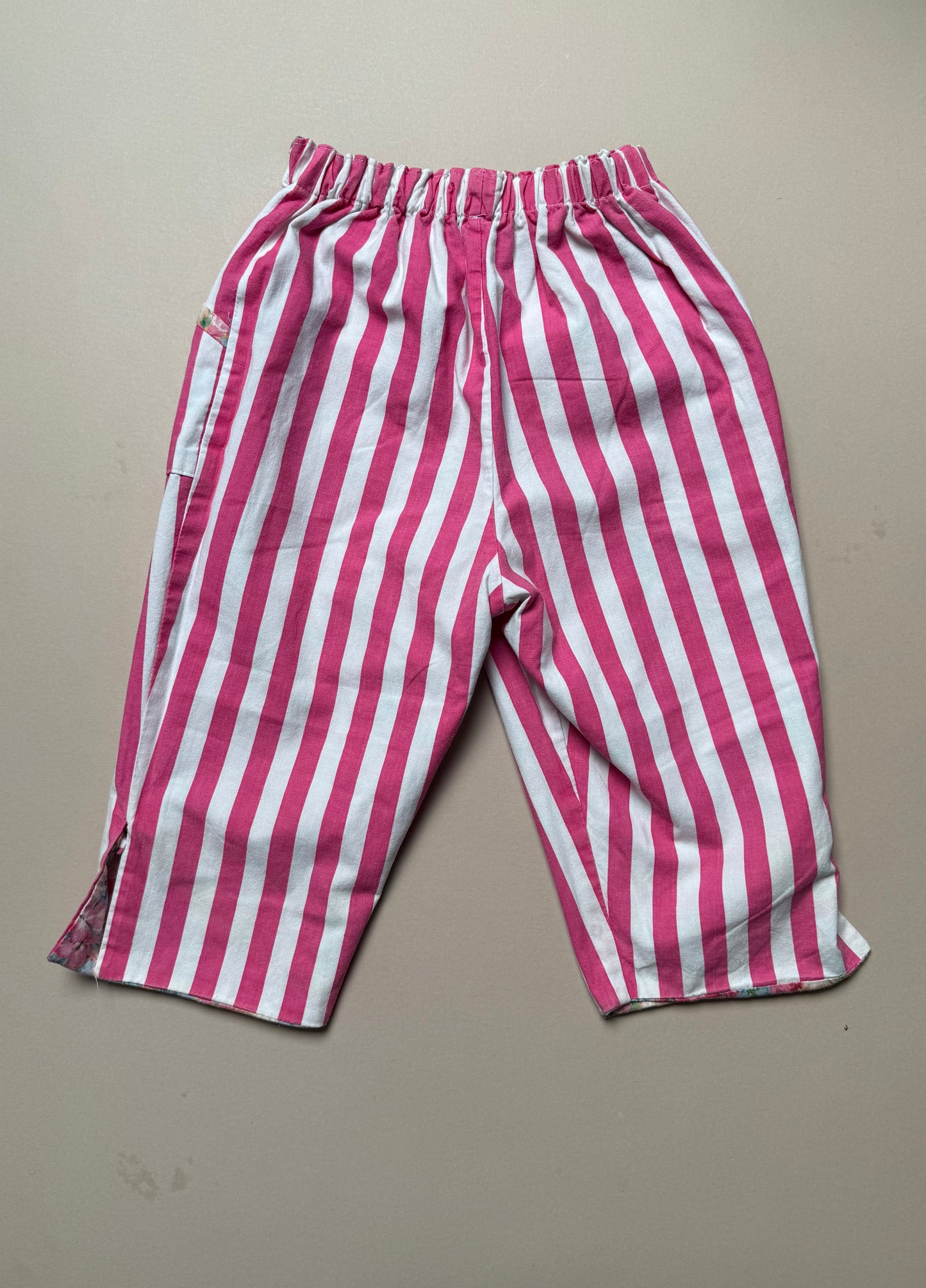Reversible Vintage Floral & Pink Striped Cotton Trousers