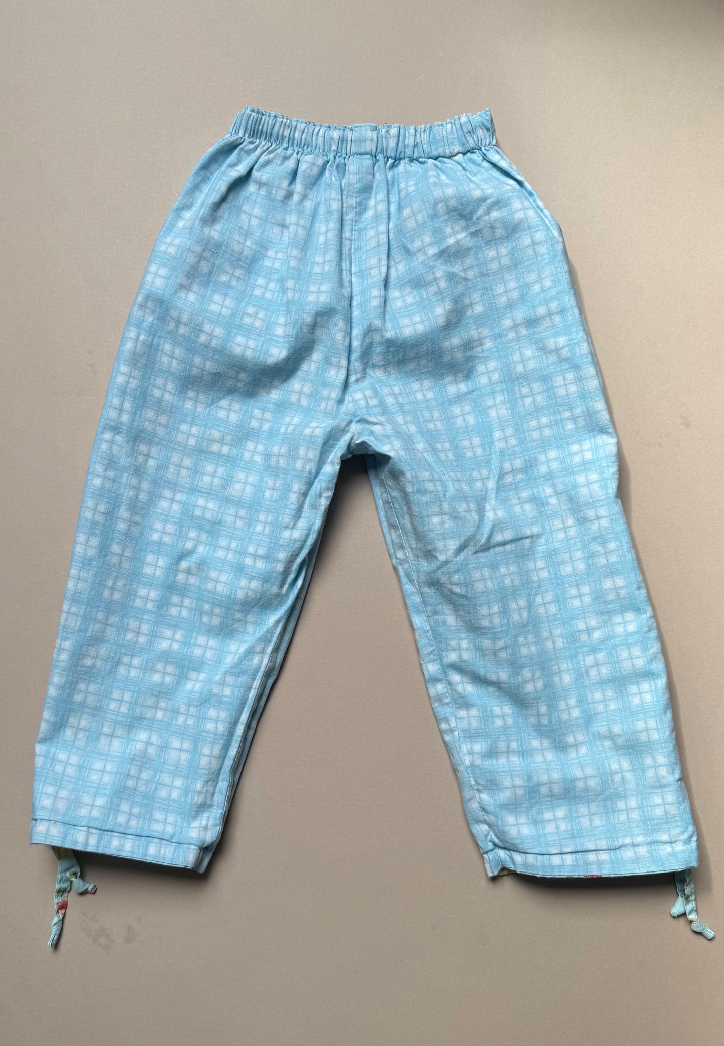 Reversible Light Blue Cotton Floral & Gingham Trosuers