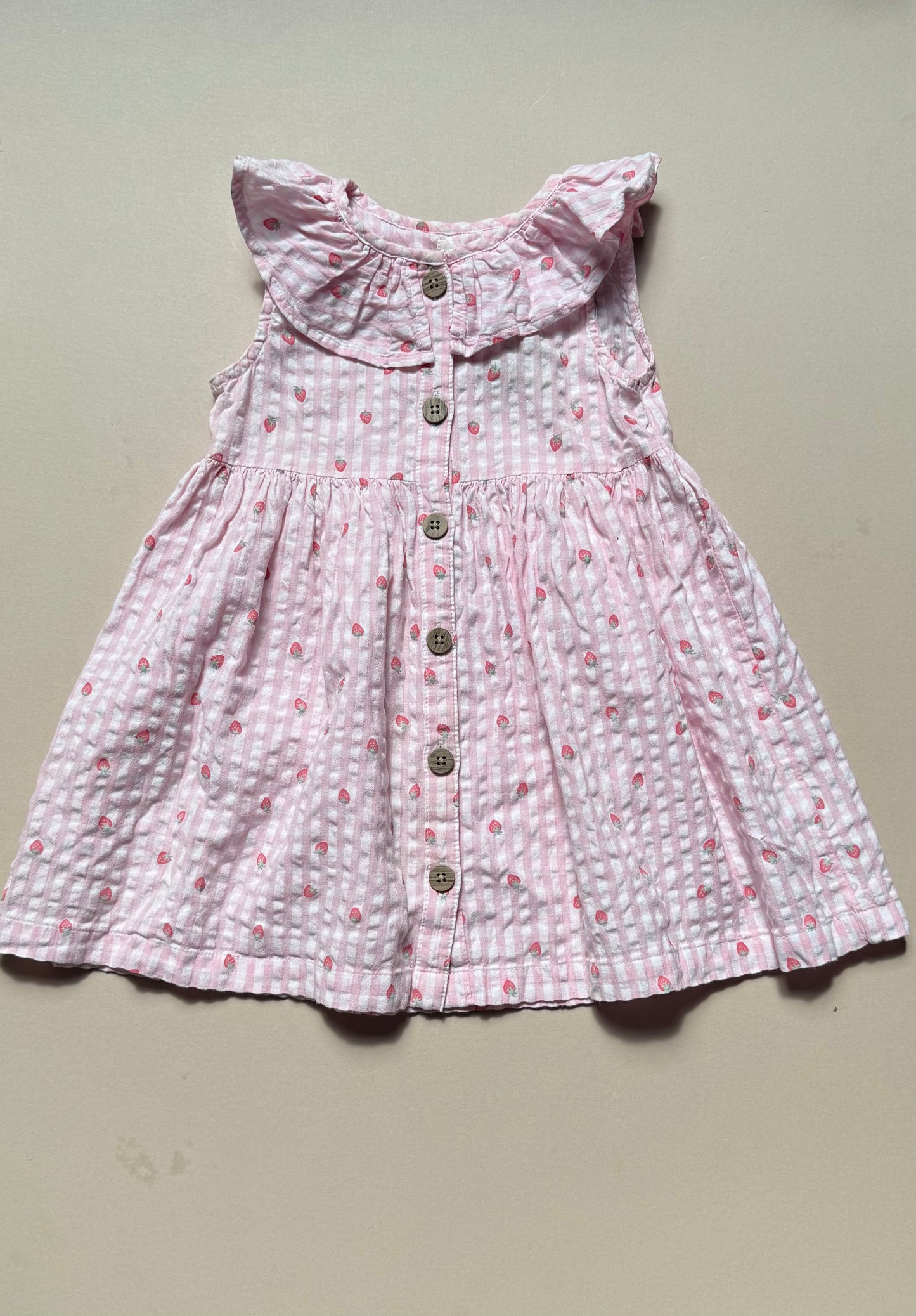 Next Strawberry Printed Pink & White Gingham Summer Dress in 2-3 Years