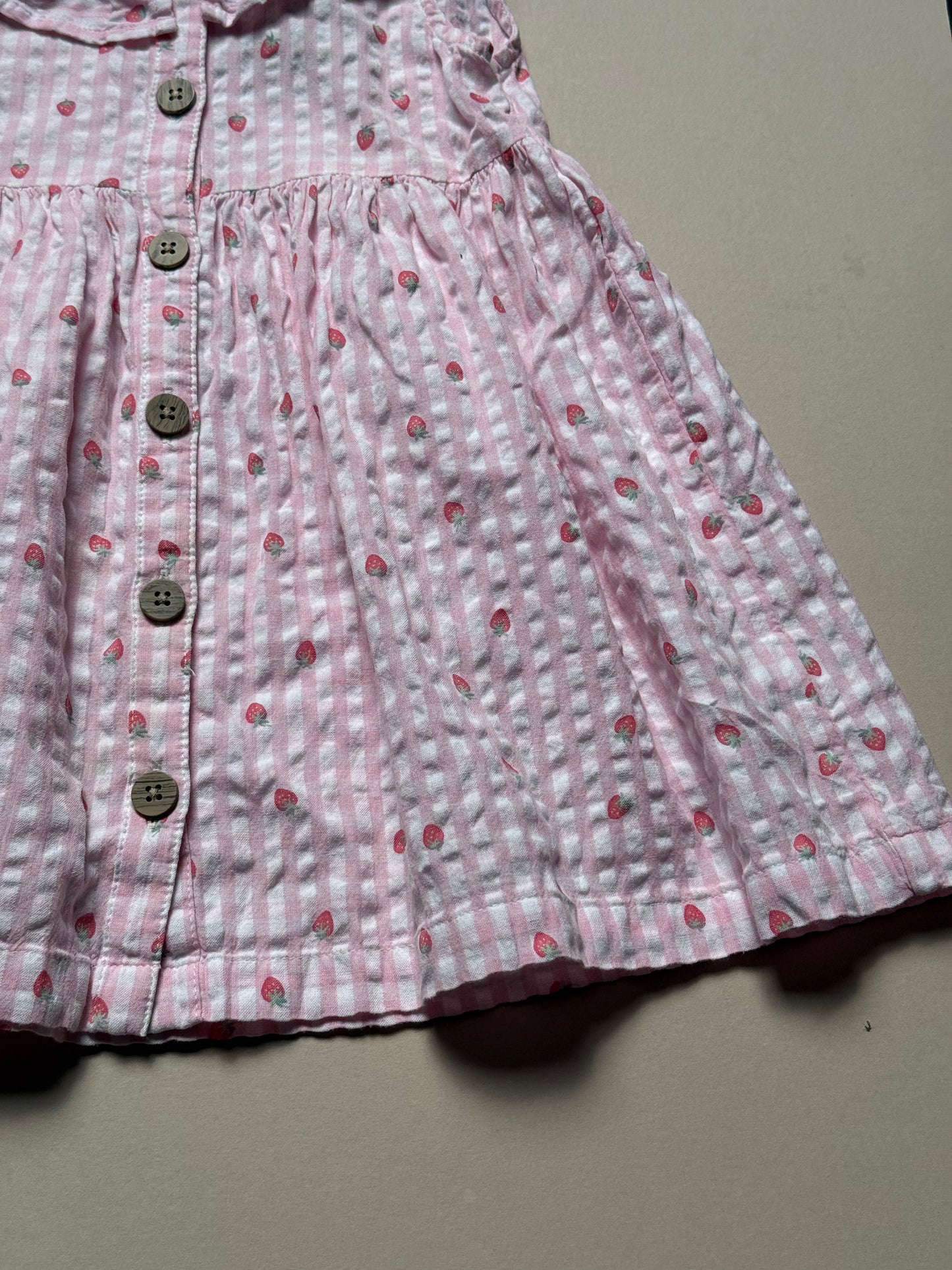 Next Strawberry Printed Pink & White Gingham Summer Dress in 2-3 Years