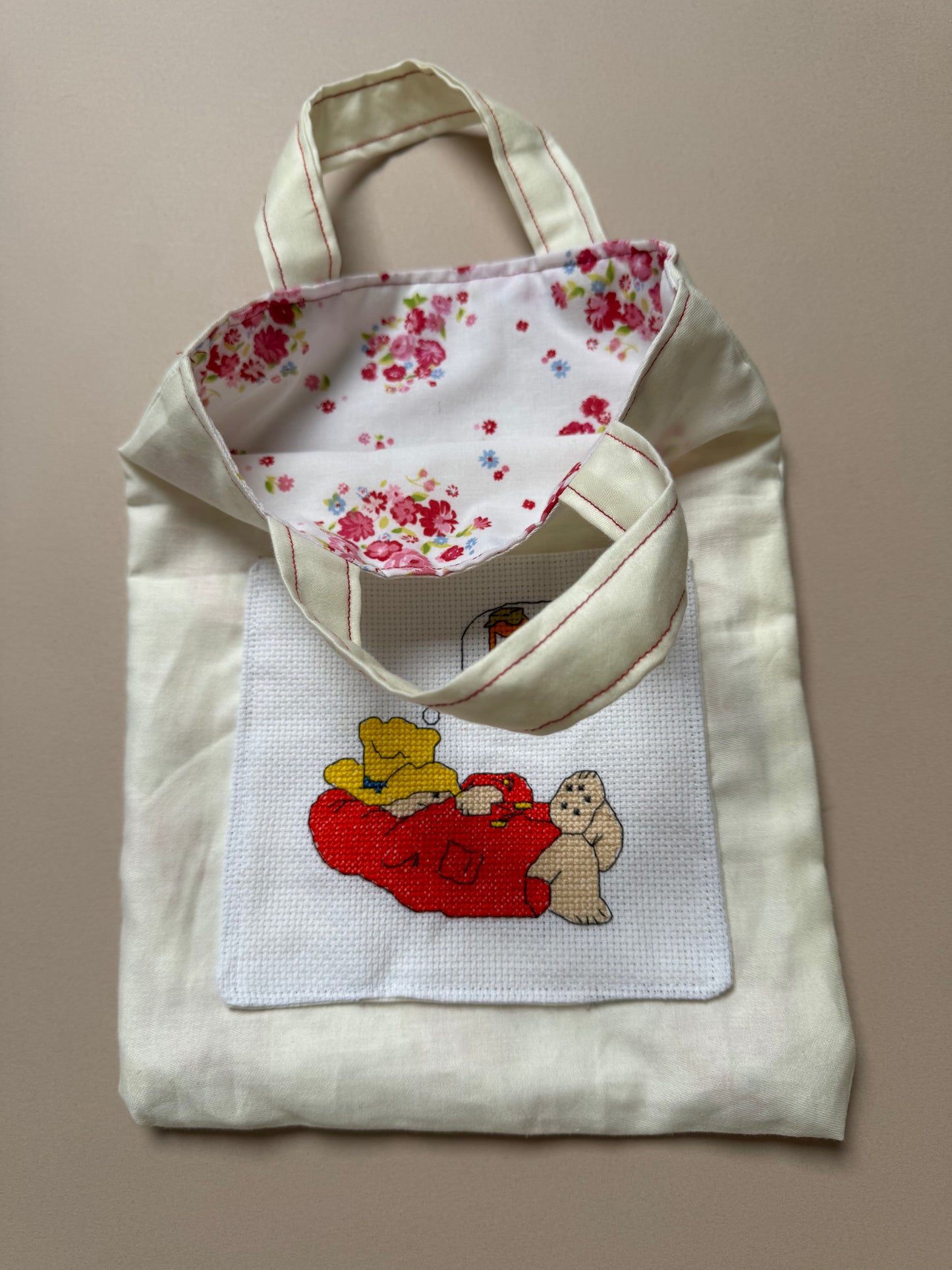 Handmade Paddington Cross Stitched Bag