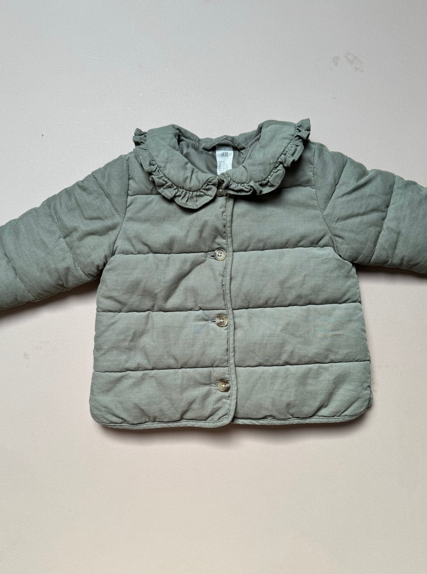 H&M Sage Ruffled Collar Padded Coat in 9-12 Months