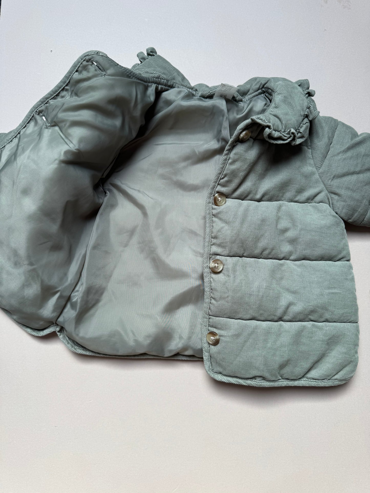 H&M Sage Ruffled Collar Padded Coat in 9-12 Months