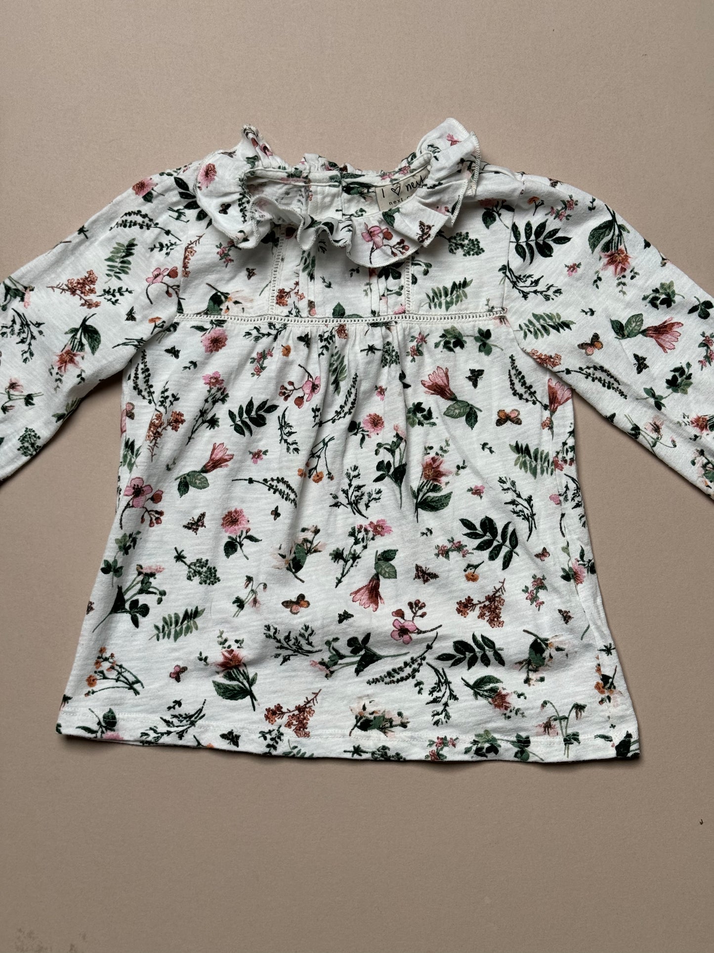 Next Floral Long Sleeved T-Shirt With Ruffled Collar in 3-4 Years
