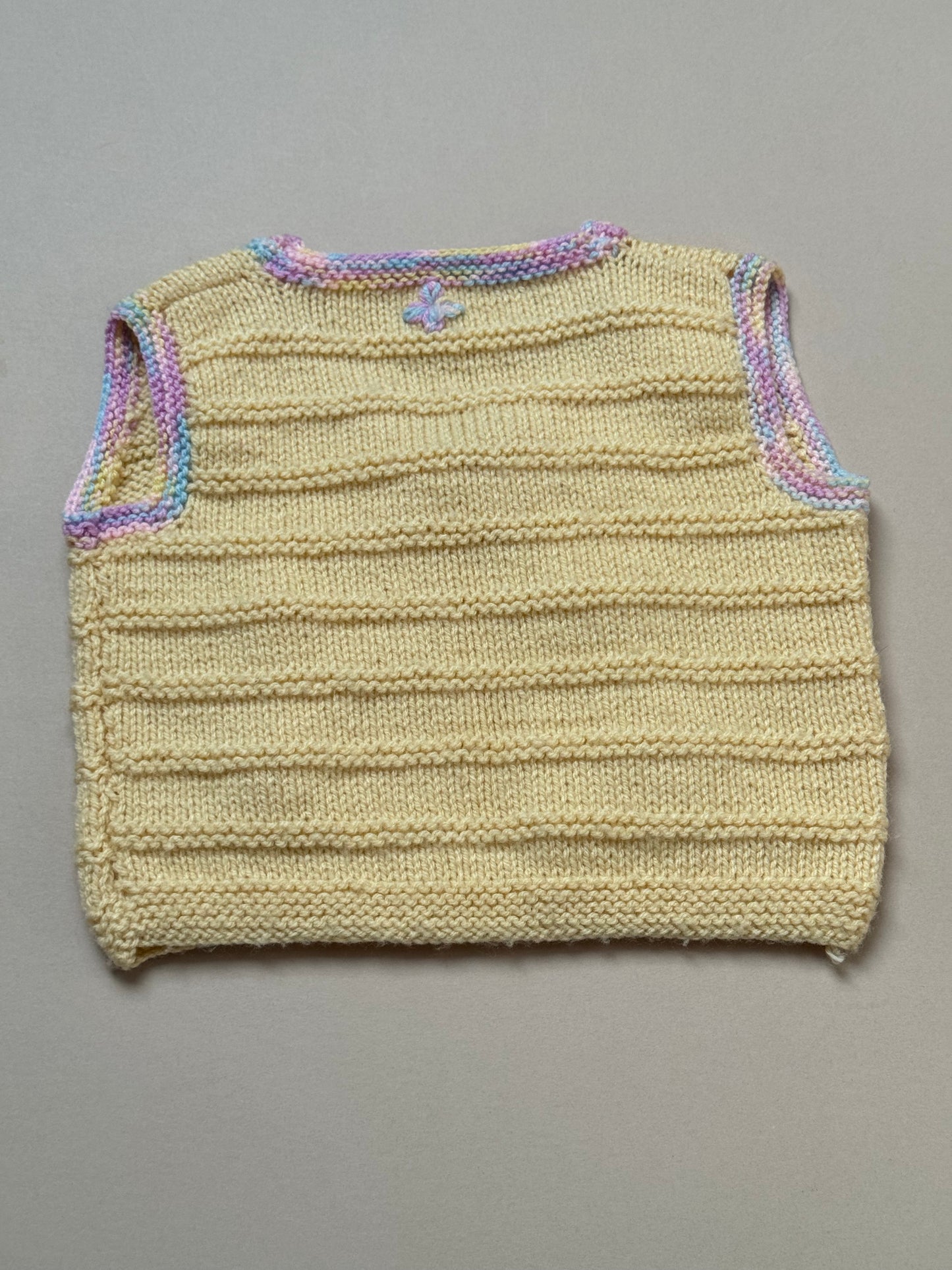 Handknitted Lemon Yellow Vest With Flowers Best Fit 9-12 Months