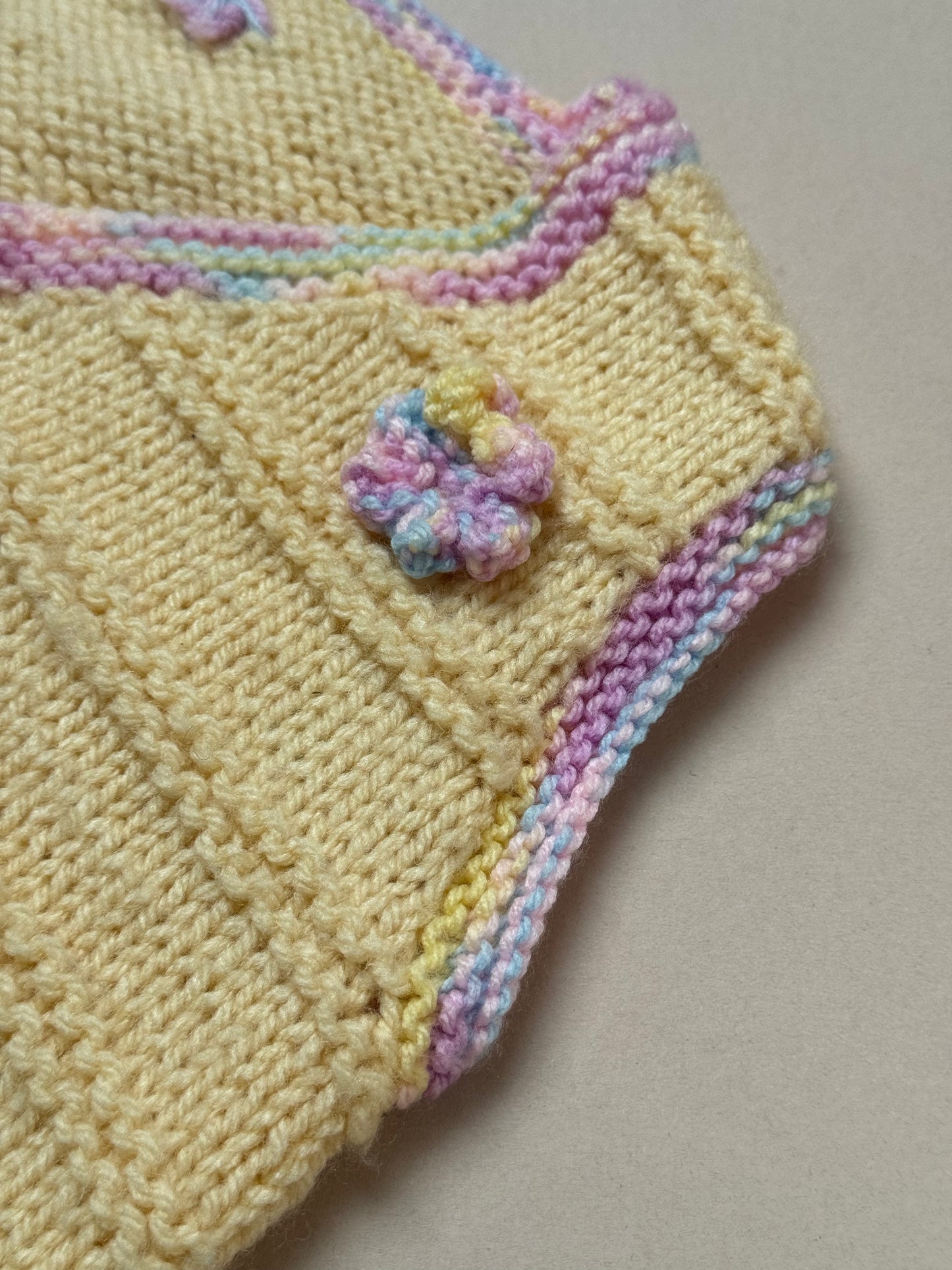 Handknitted Lemon Yellow Vest With Flowers Best Fit 9-12 Months