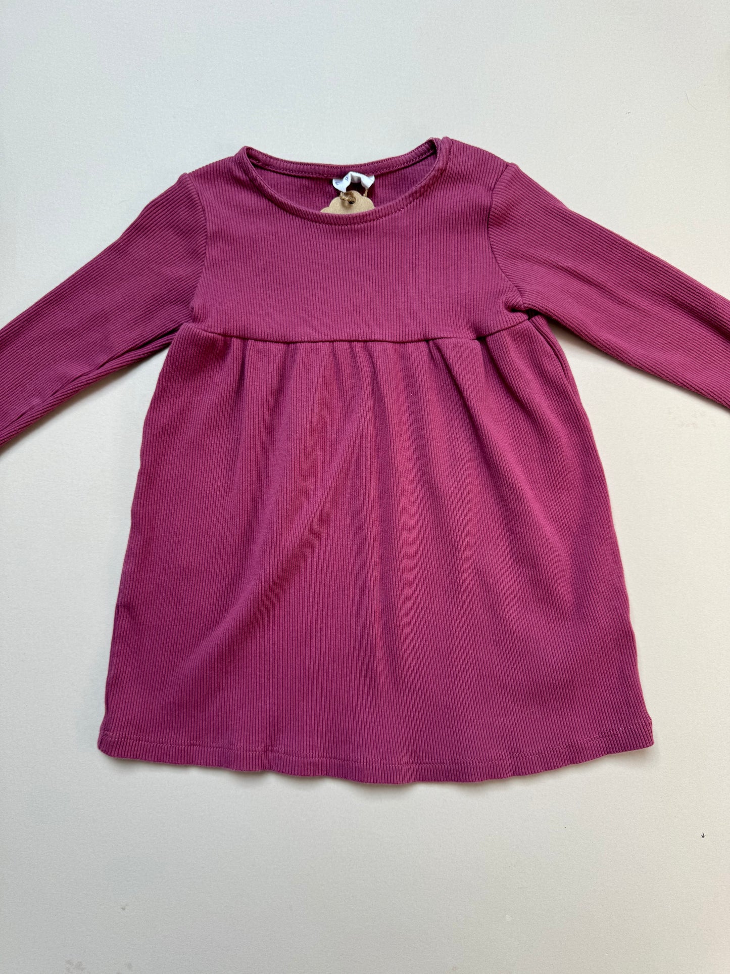 F&F Pink Ribbed Long Sleeved Dress in 9-12 Months