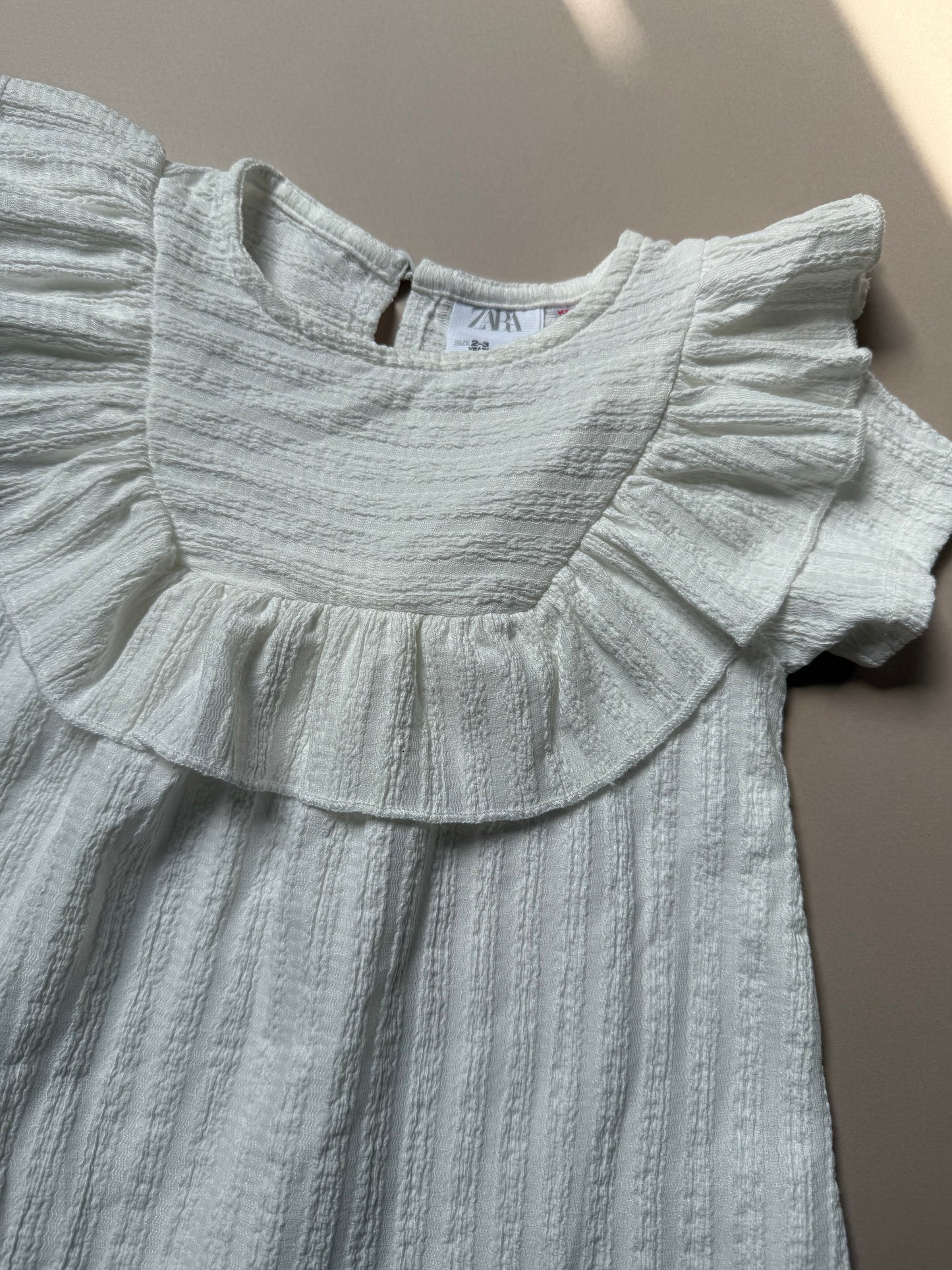 Zara White Ruffled Summer Dress in 2-3 Years